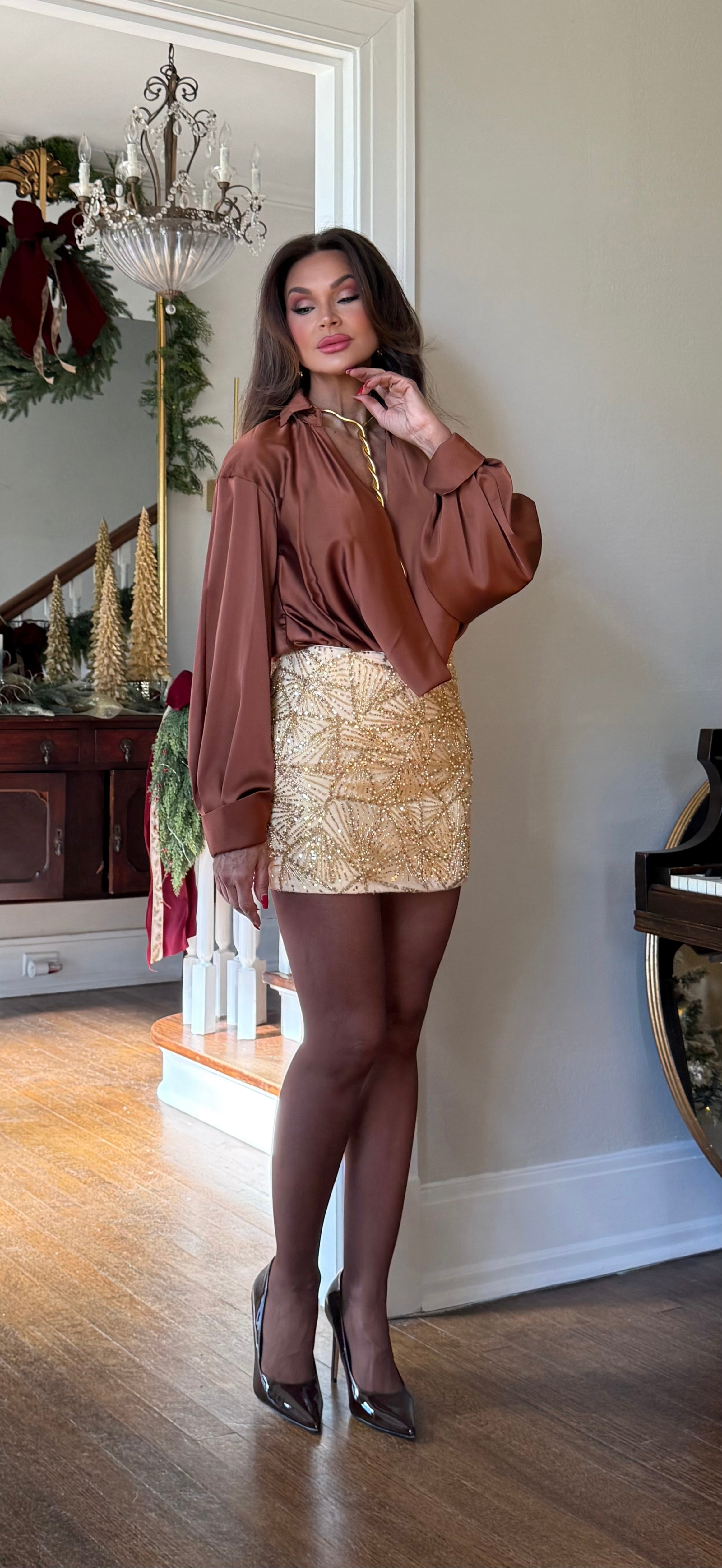 Naomi Gold Beaded Mini Skirt