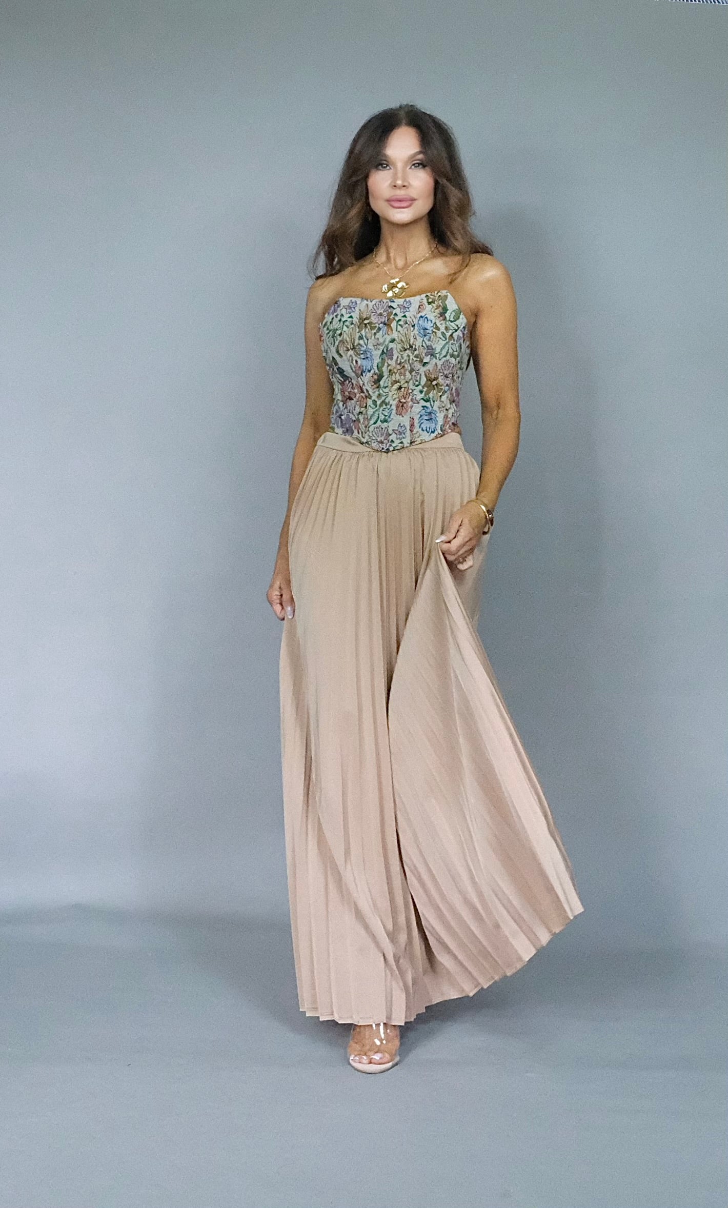 Kendra sand pleated maxi skirt