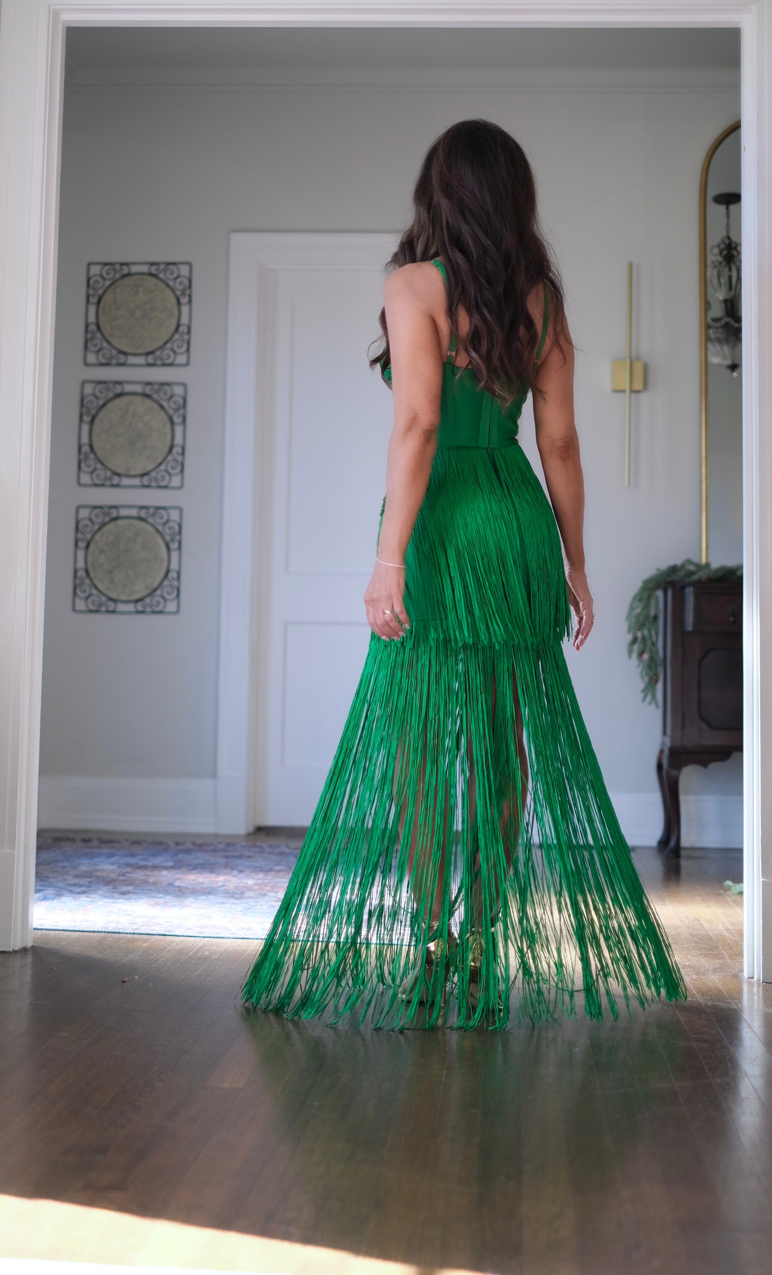 Fran green fringe bandage party dress