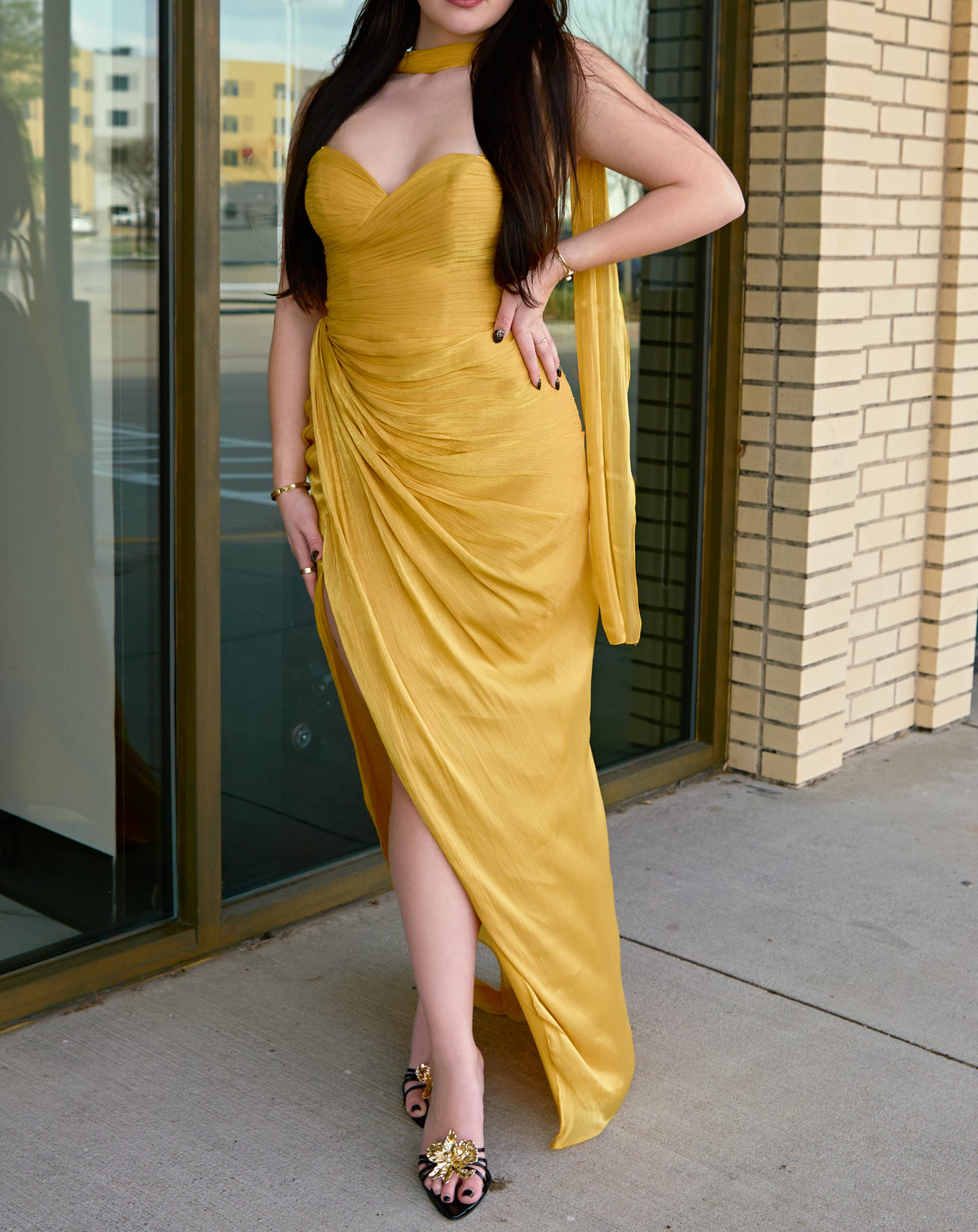 Jody Marigold Chiffon Draped Gown With Sweetheart Neckline