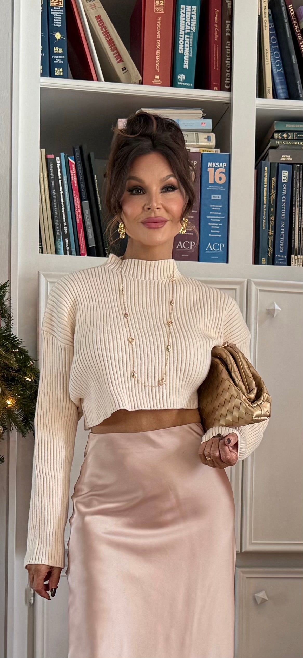 Lala Vanilla Cream Long Sleeve Ribbed Crop Sweater