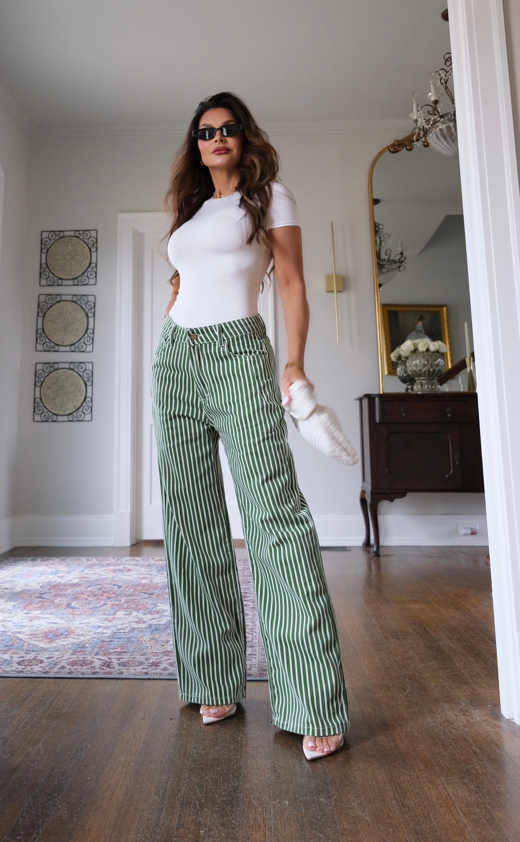 Rosanna green striped wide leg jean