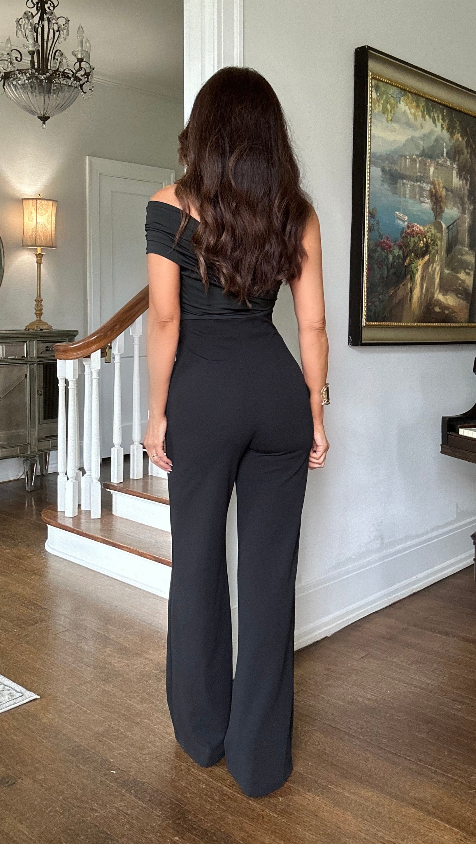 Cadence black one shoulder knit jumpsuit