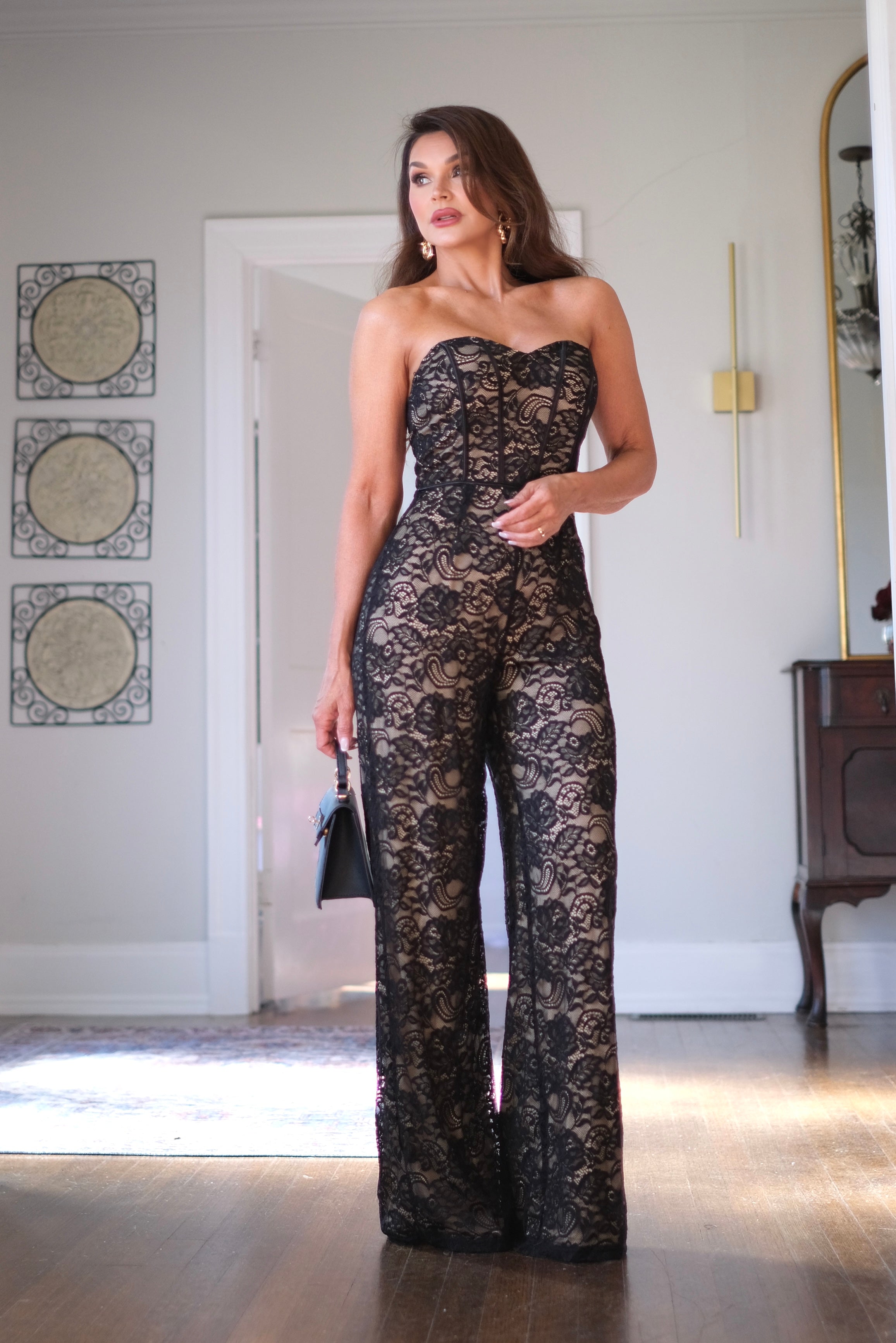 Calista Black Lace Strapless Jumpsuit