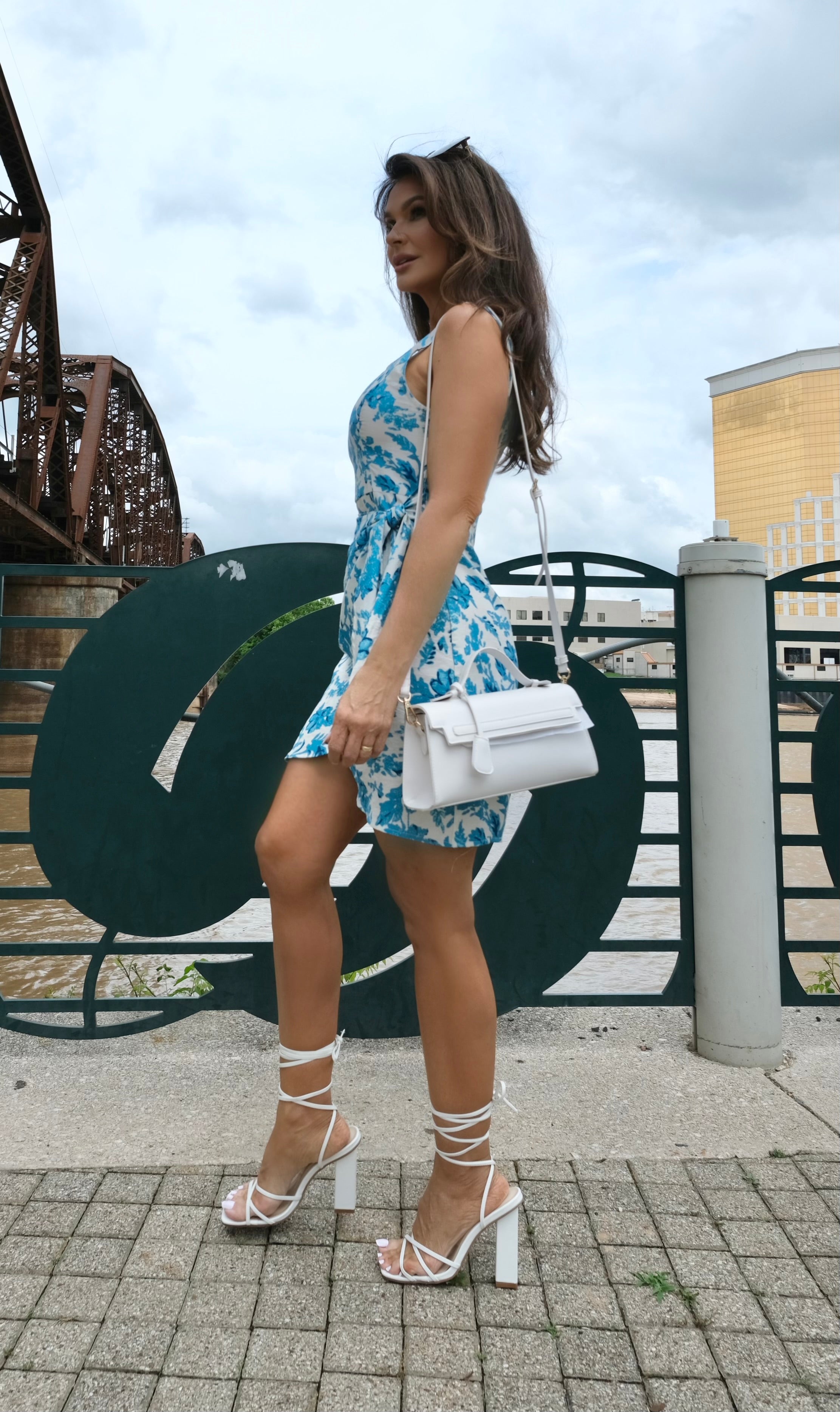 Deb blue floral print mini wrap dress