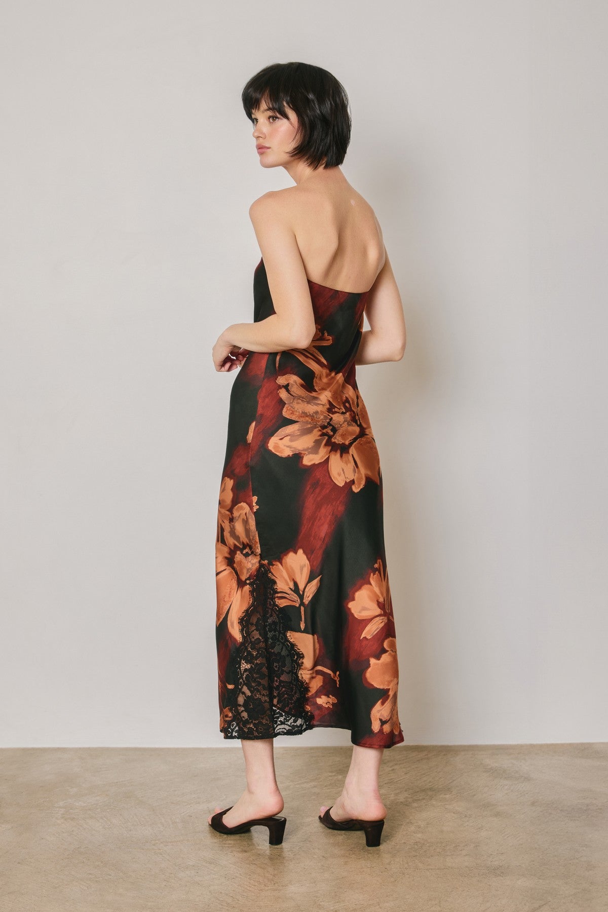 Megan Black Strapless Floral Lace Hem Maxi Dress