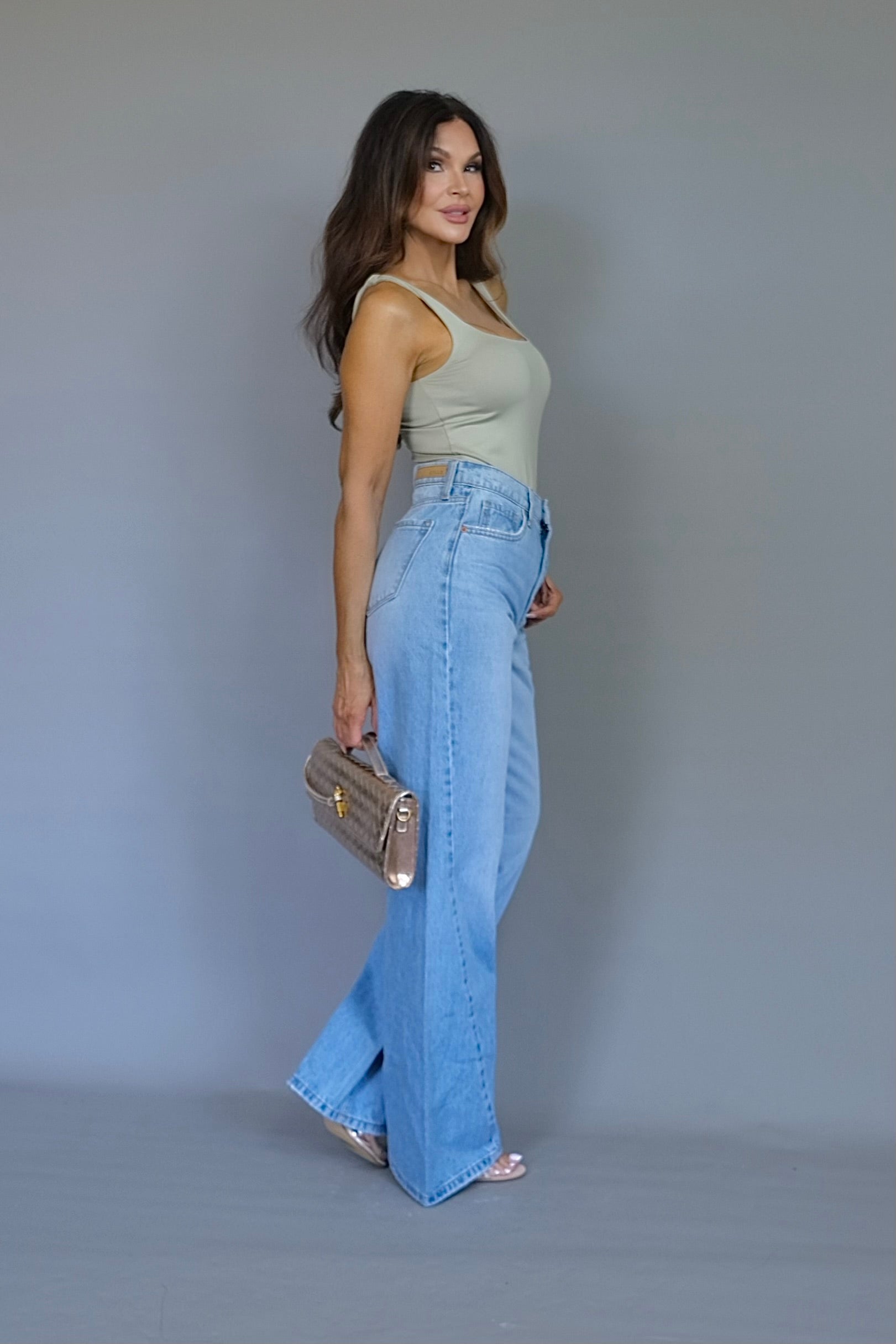 MIllie light wash high rise curved seam wide leg jean