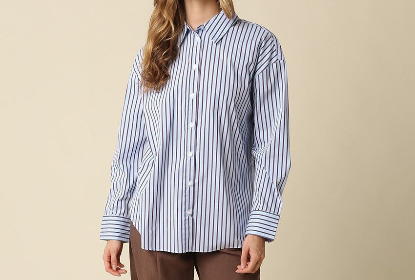 Annmarie Blue & Brown Striped Button Up Top