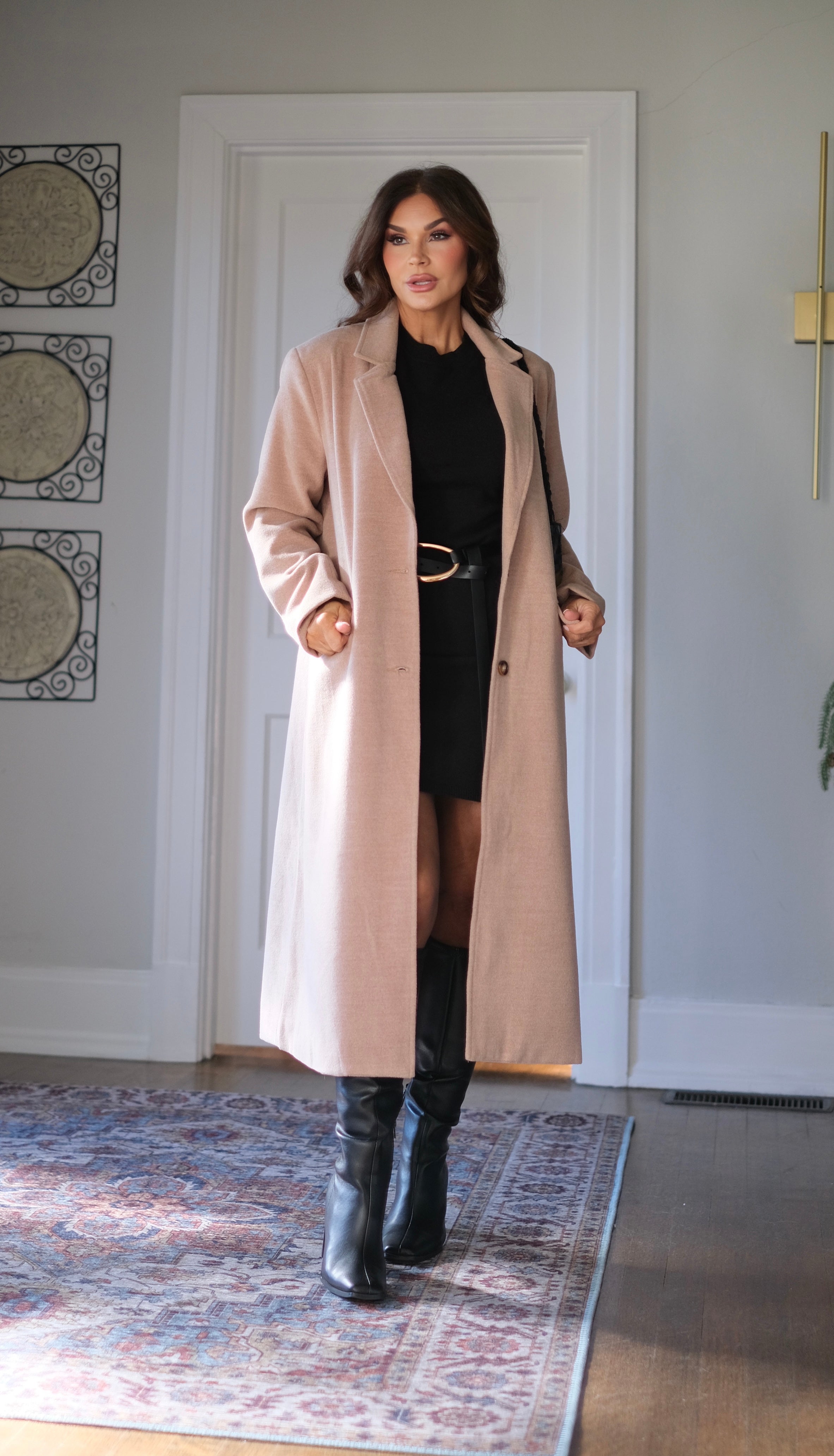 Jaycee taupe classic long wool trench coat