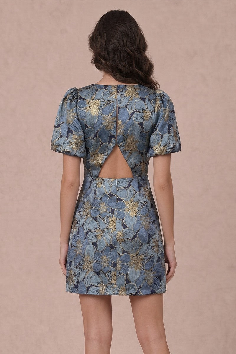 Lynette Jacquard Puff Sleeve Mini Dress