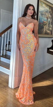 Bella orange and nude sequin maxi dress