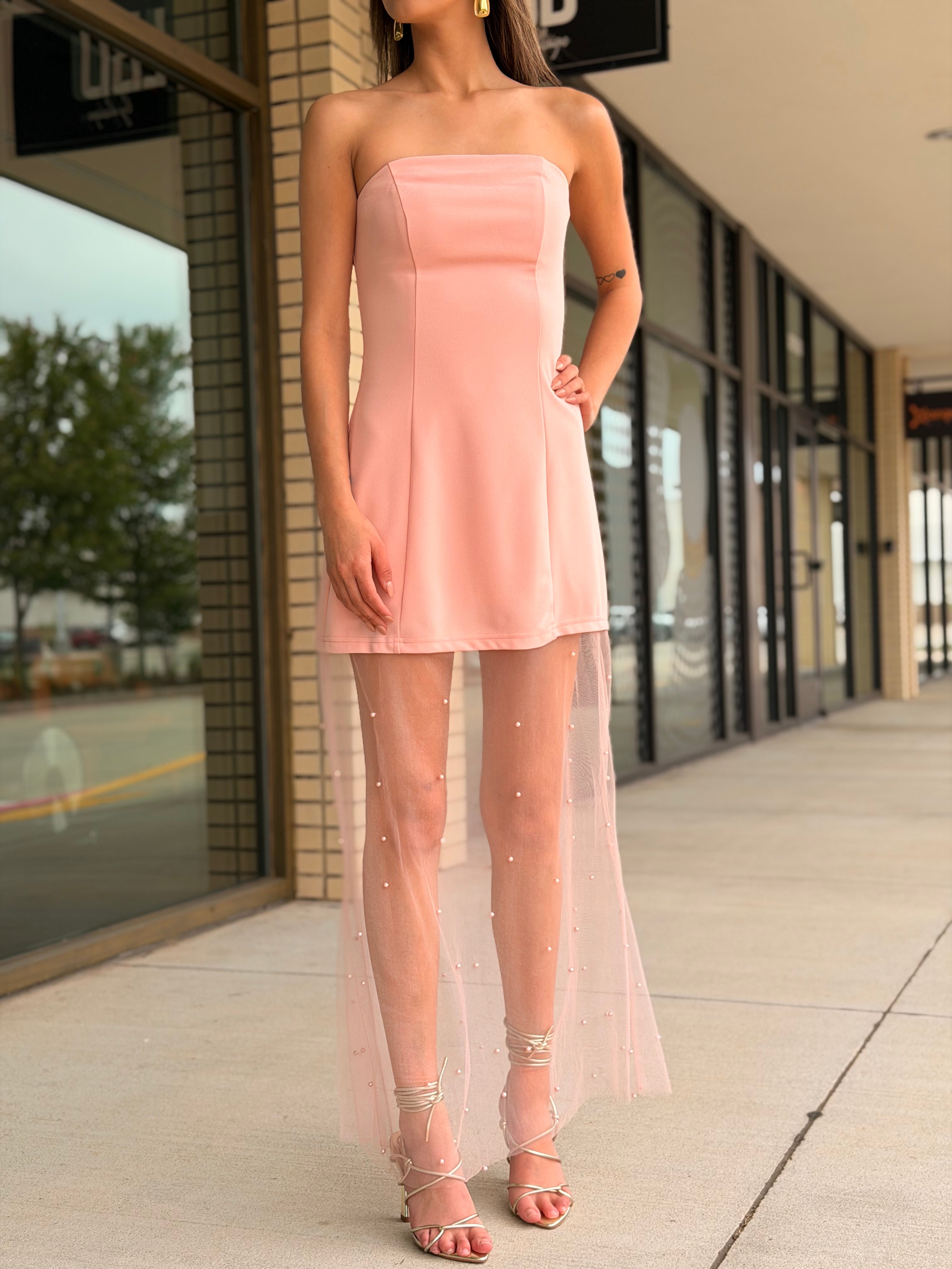 Jemma blush strapless maxi dress