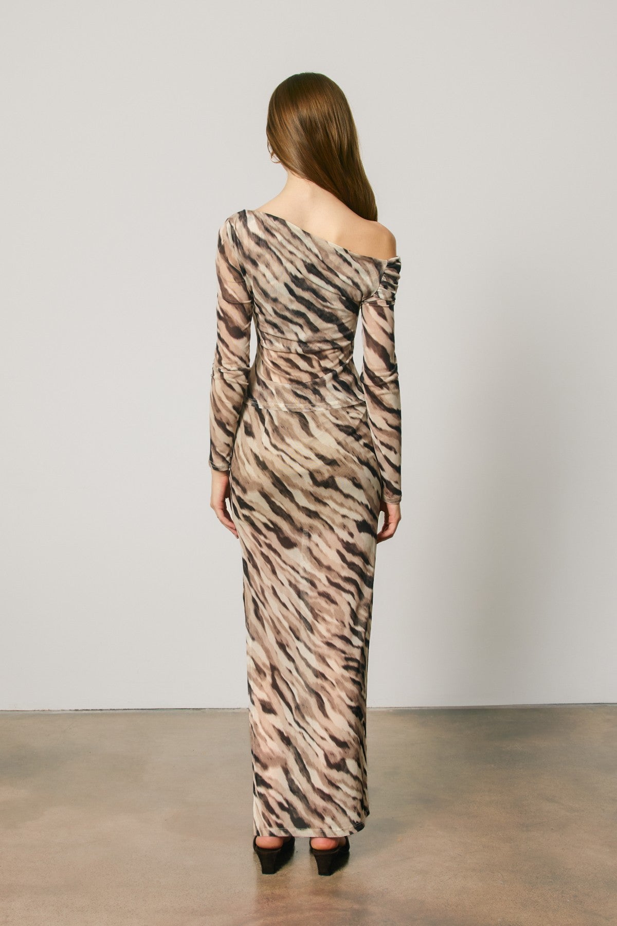 Gayla Brushed Zebra Mesh Side Slit Maxi Skirt