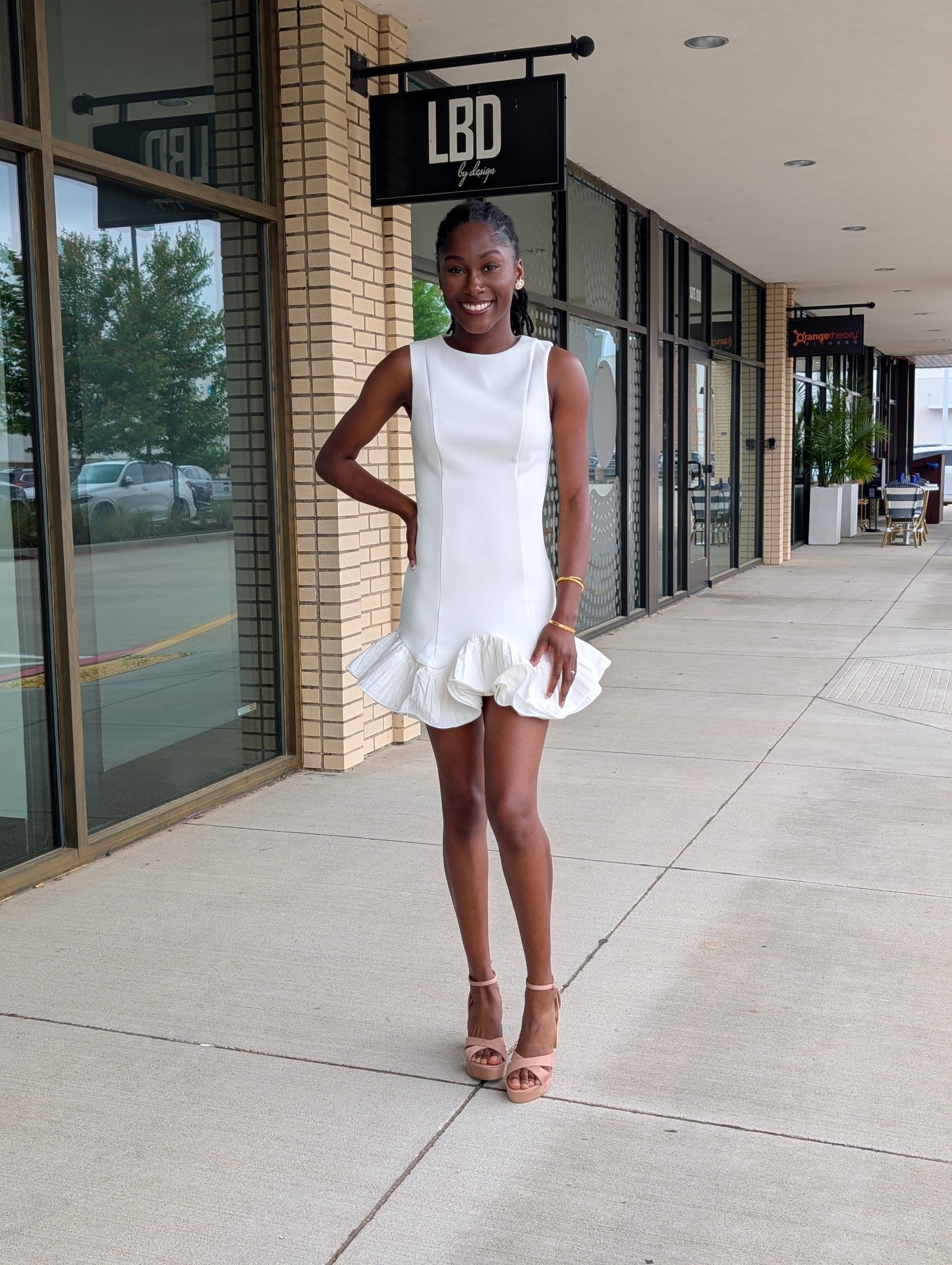 Greer white high neck mini dress with ruffle hem