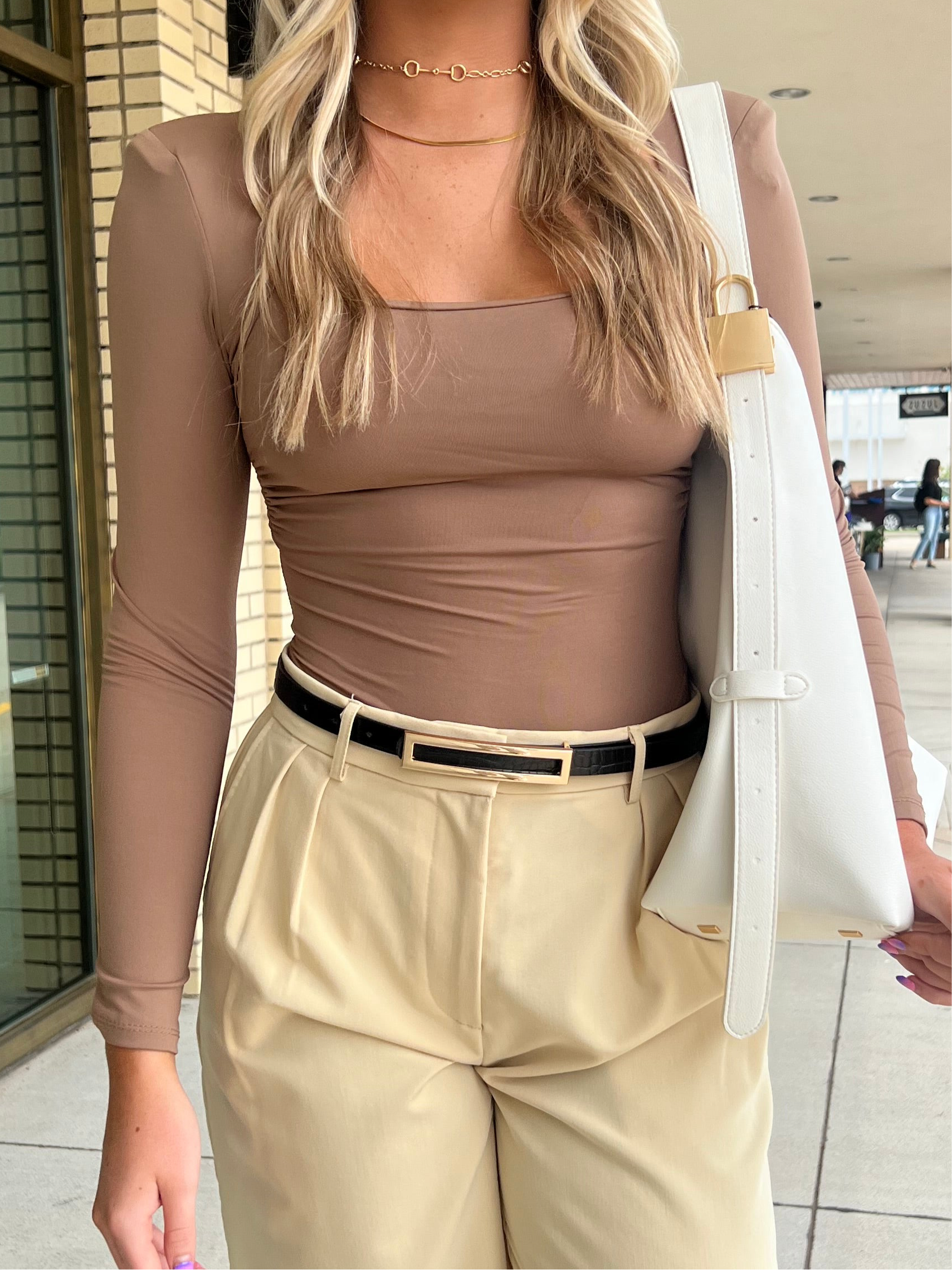 Sterling Nude Square Neck Long  Sleeve Bodysuit