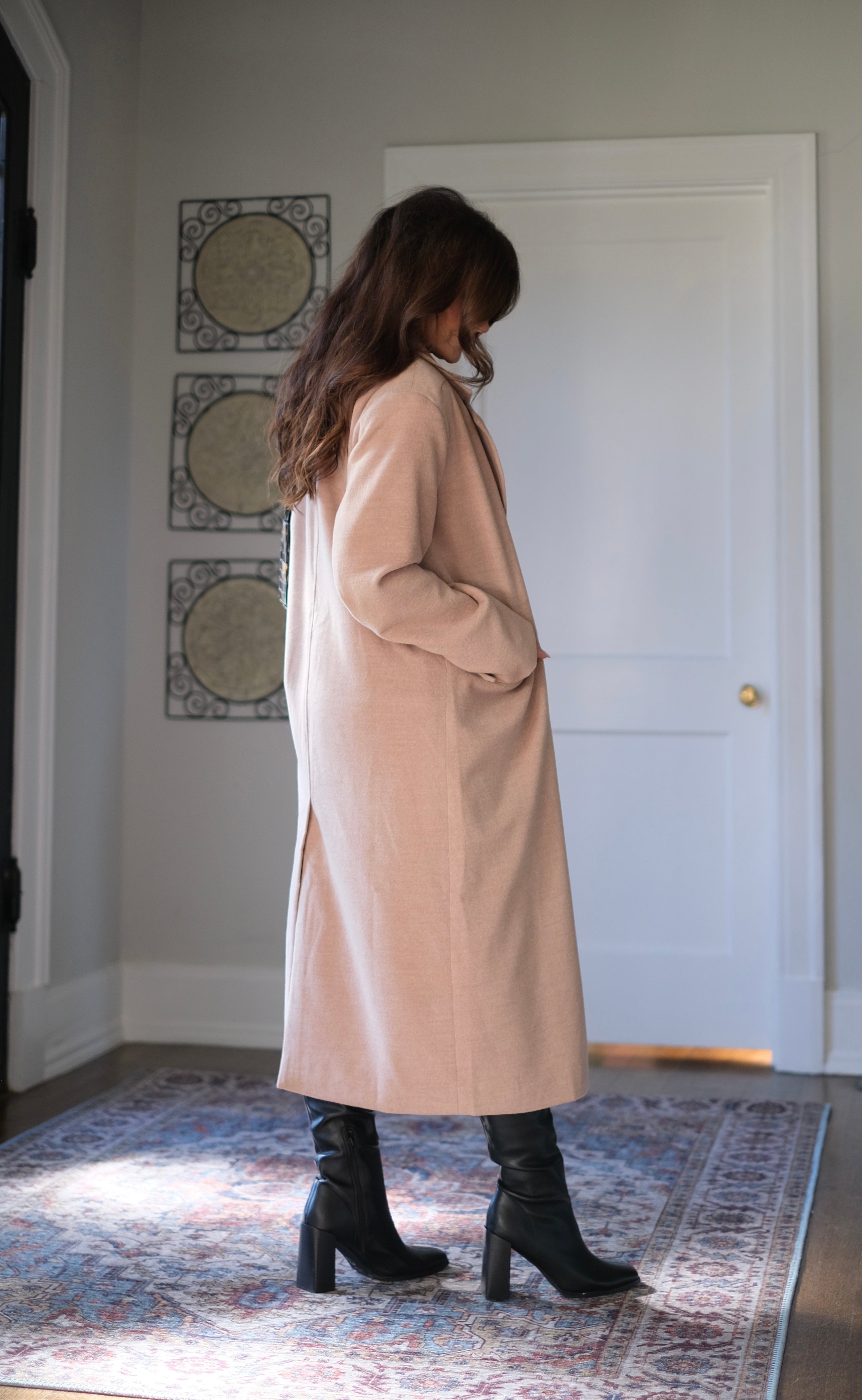 Jaycee taupe classic long wool trench coat