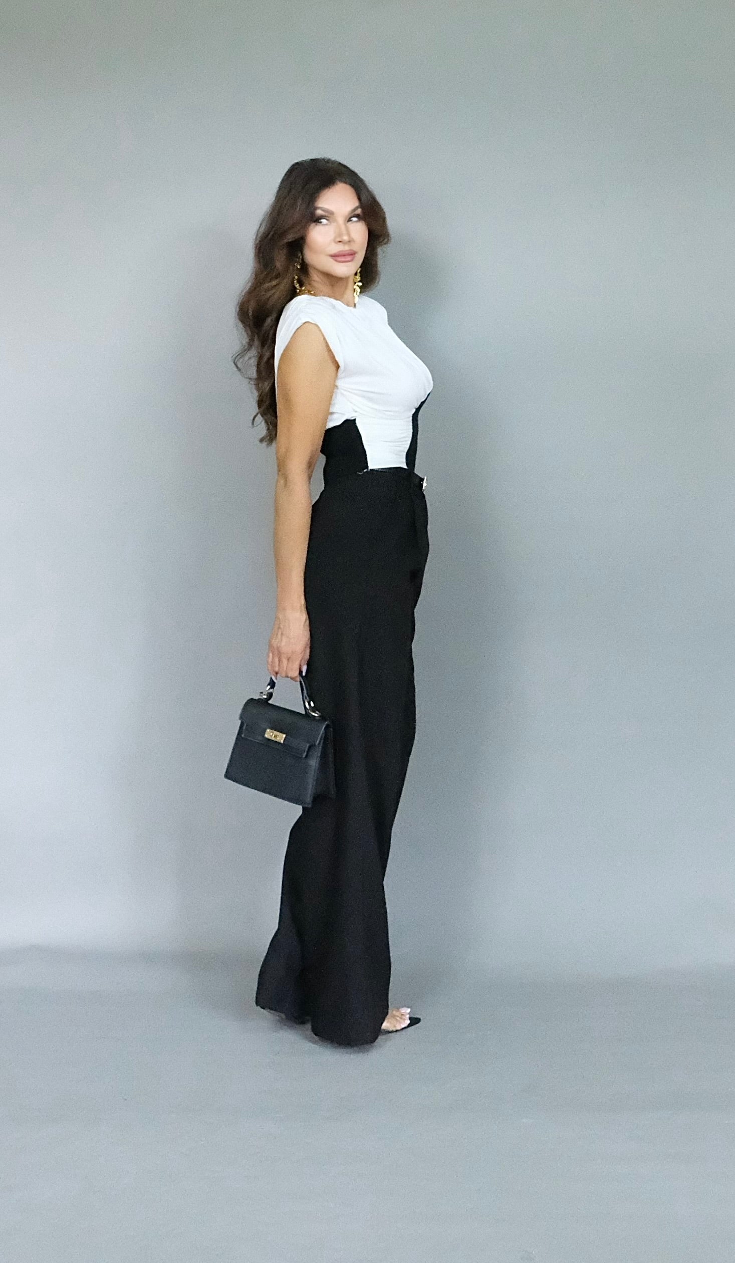 Janice black pleated loose fit pant