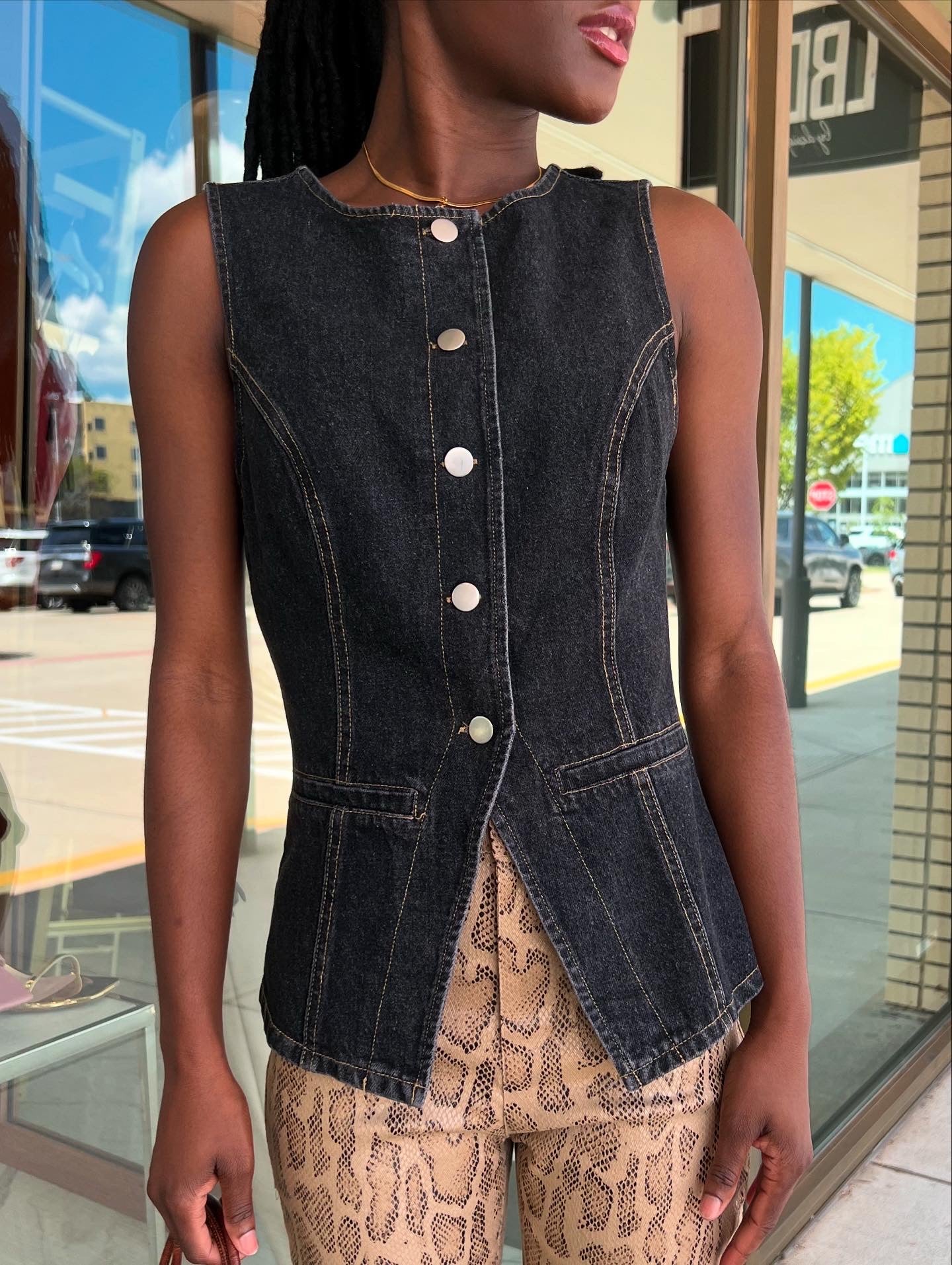 Chelsey Vintage Black Denim Vest