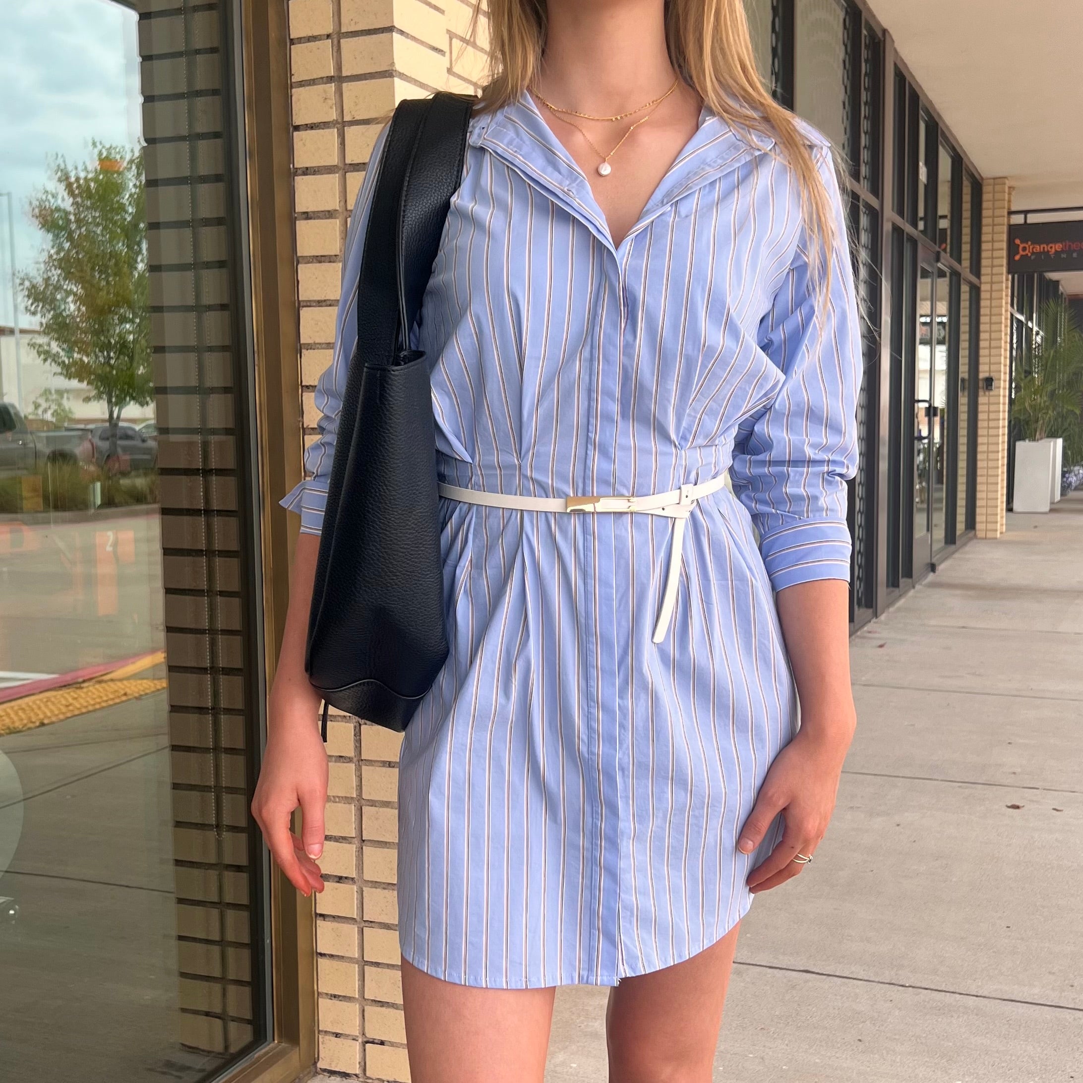 Kelsey Blue Striped Long Sleeve Shirt Dress