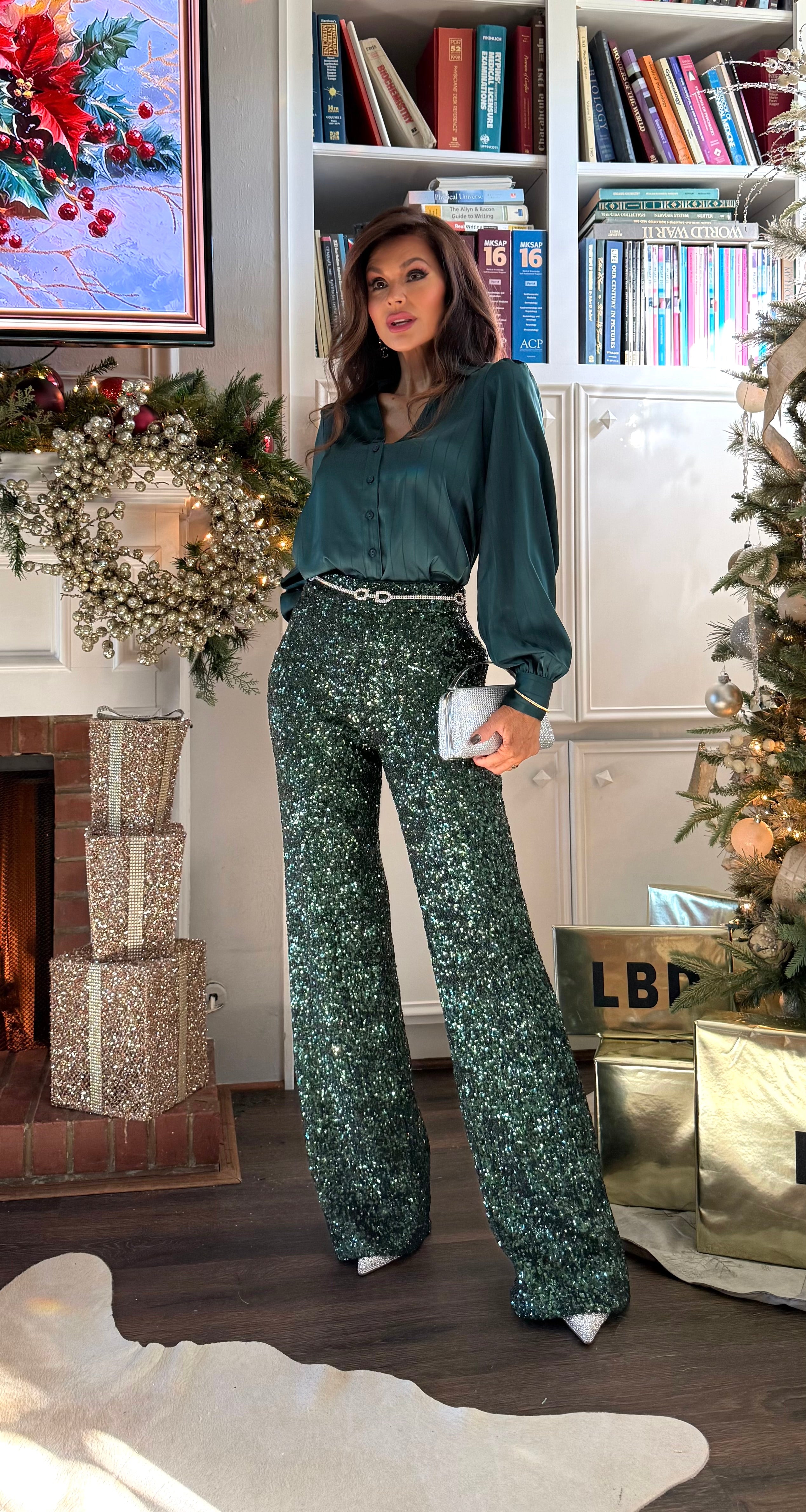 Kellin Emerald Sequin Boot Cut Pants