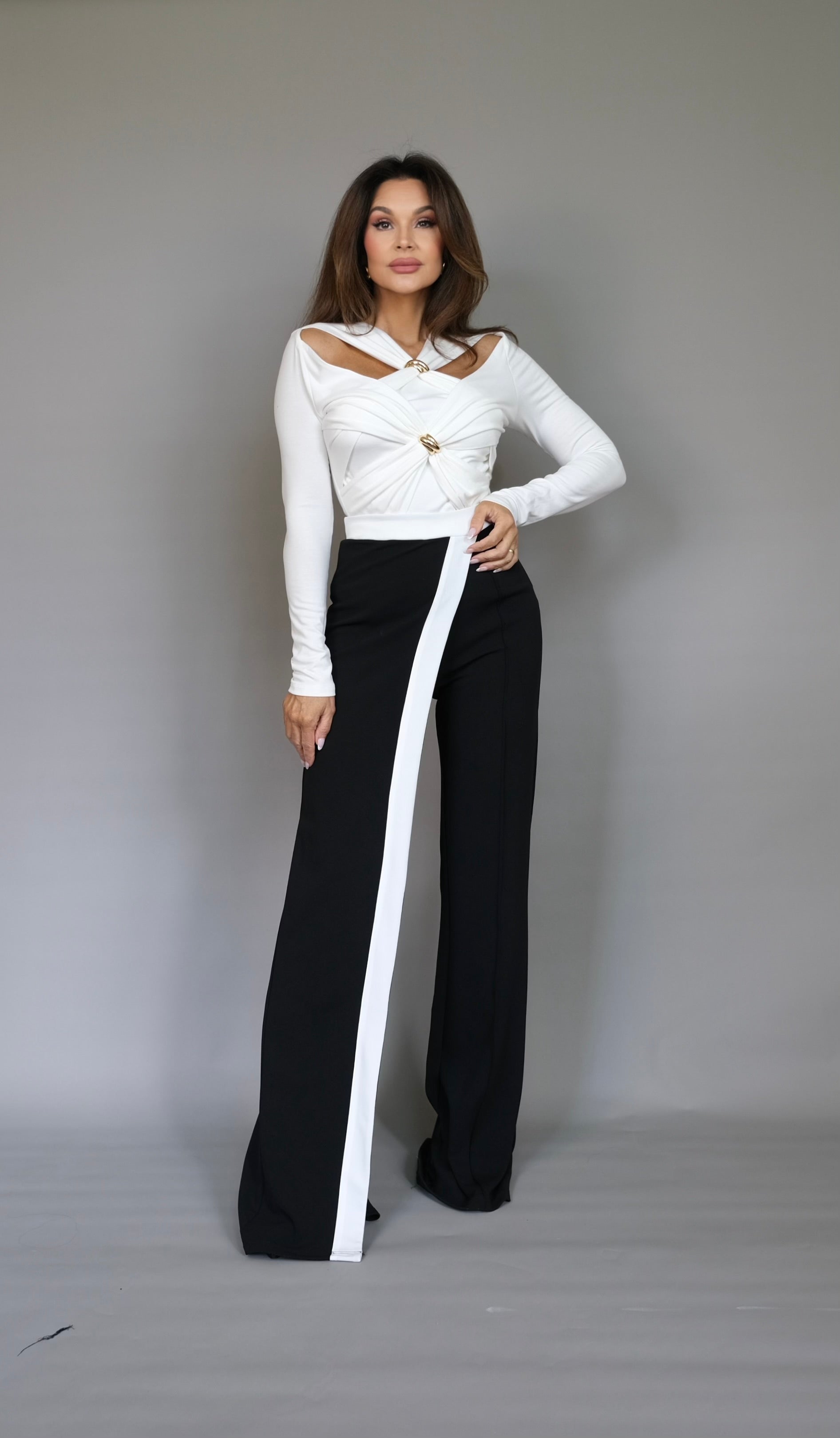 Jenna black and white contrast detail pant