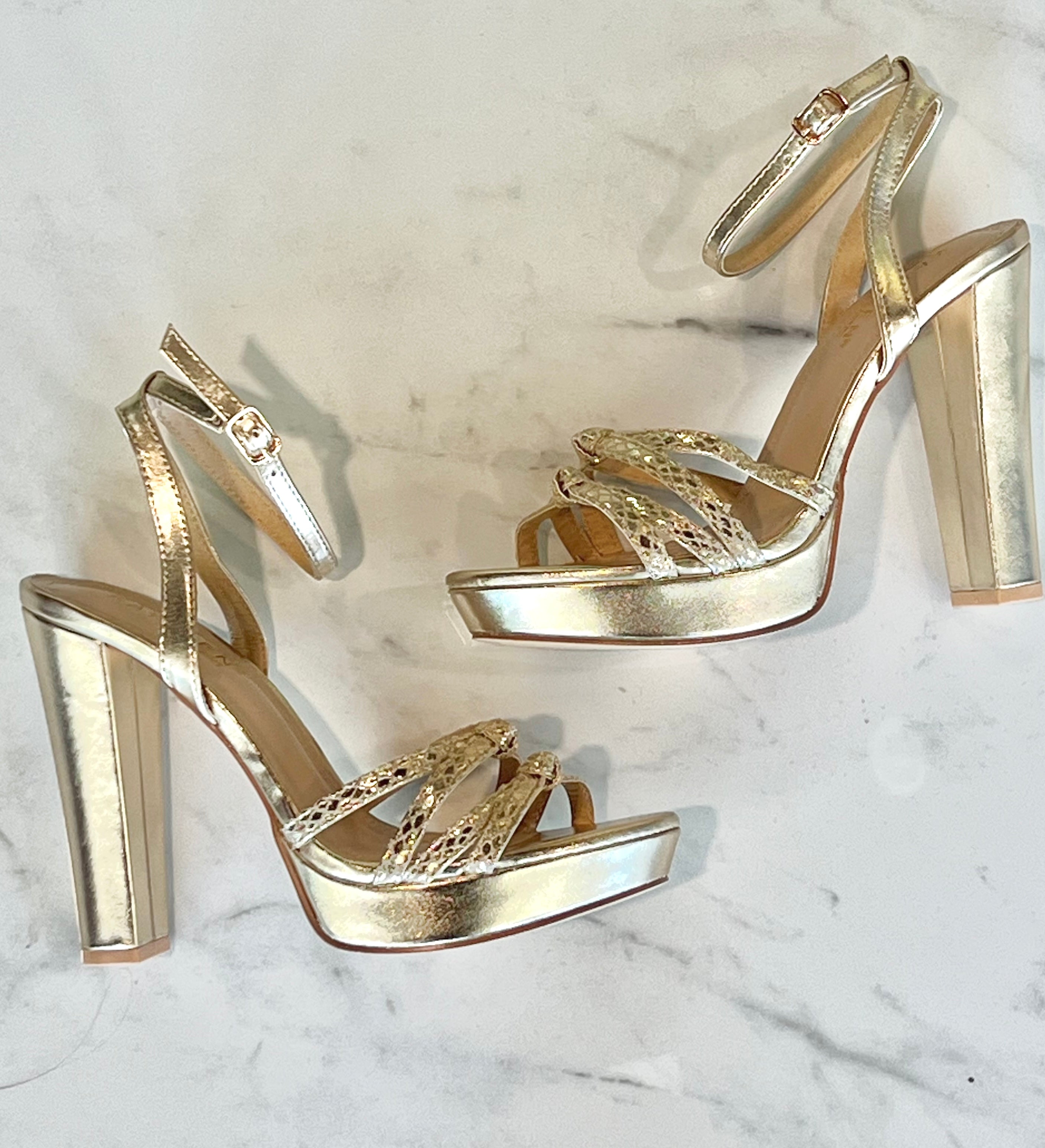 Josie gold textured metallic platform heel