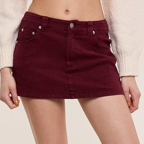 Shelbi Plum Mid Rise Suede Mini Skort