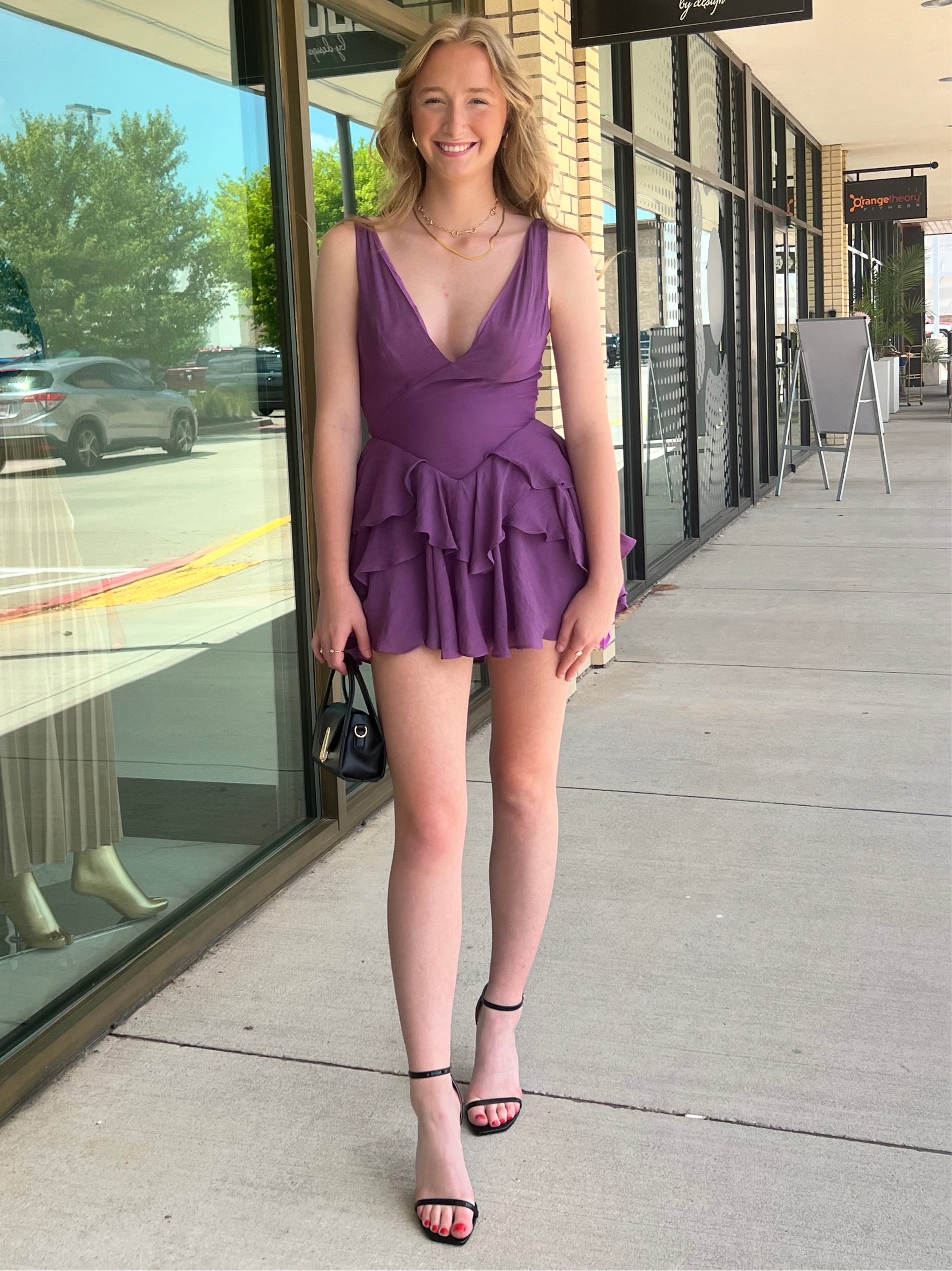 Libbie Mulberry Purple Ruffle Romper