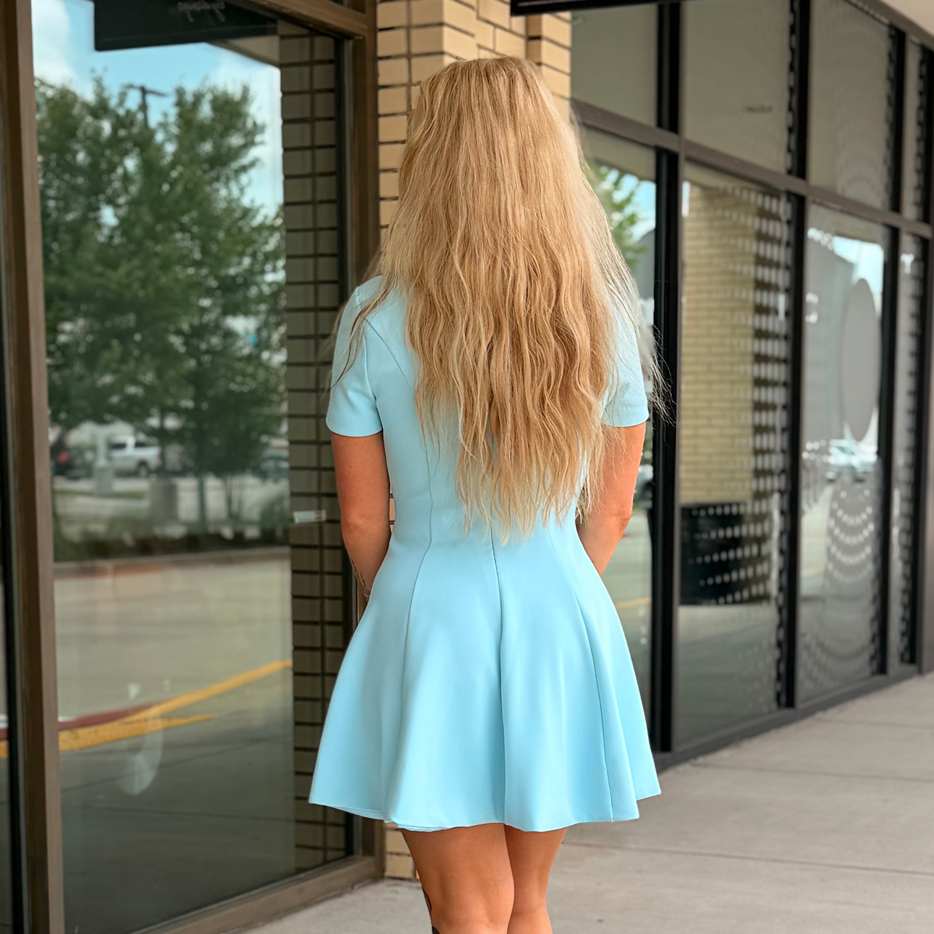 Emma Sky Blue Fit & Flare Mini Dress