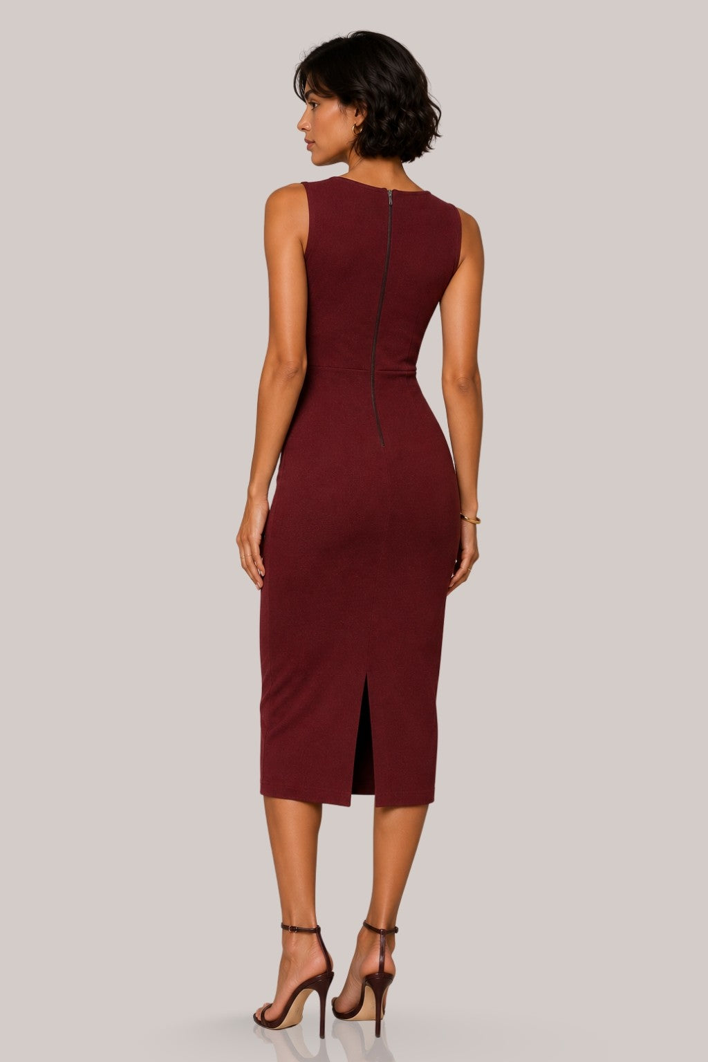 Parker Burgundy Twist Neck Midi Dress
