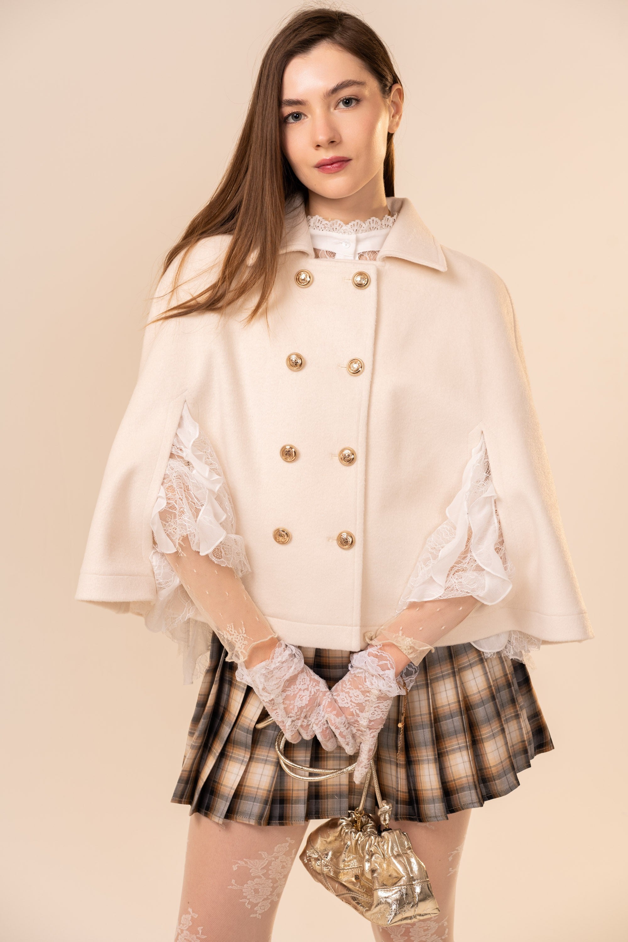 Brynn Cream Double Breasted Cape Jacket