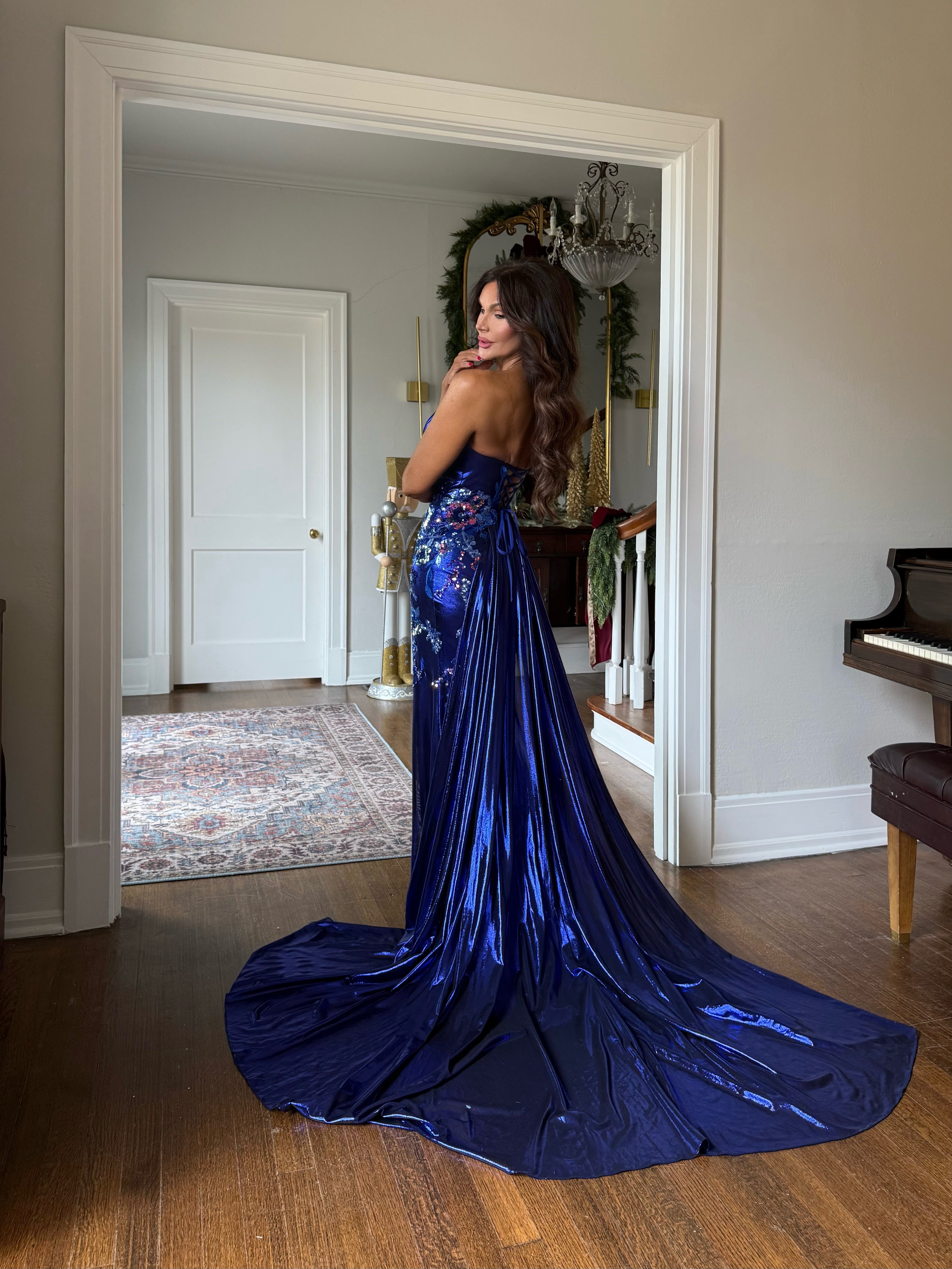 Jasmine royal blue floral sequin formal