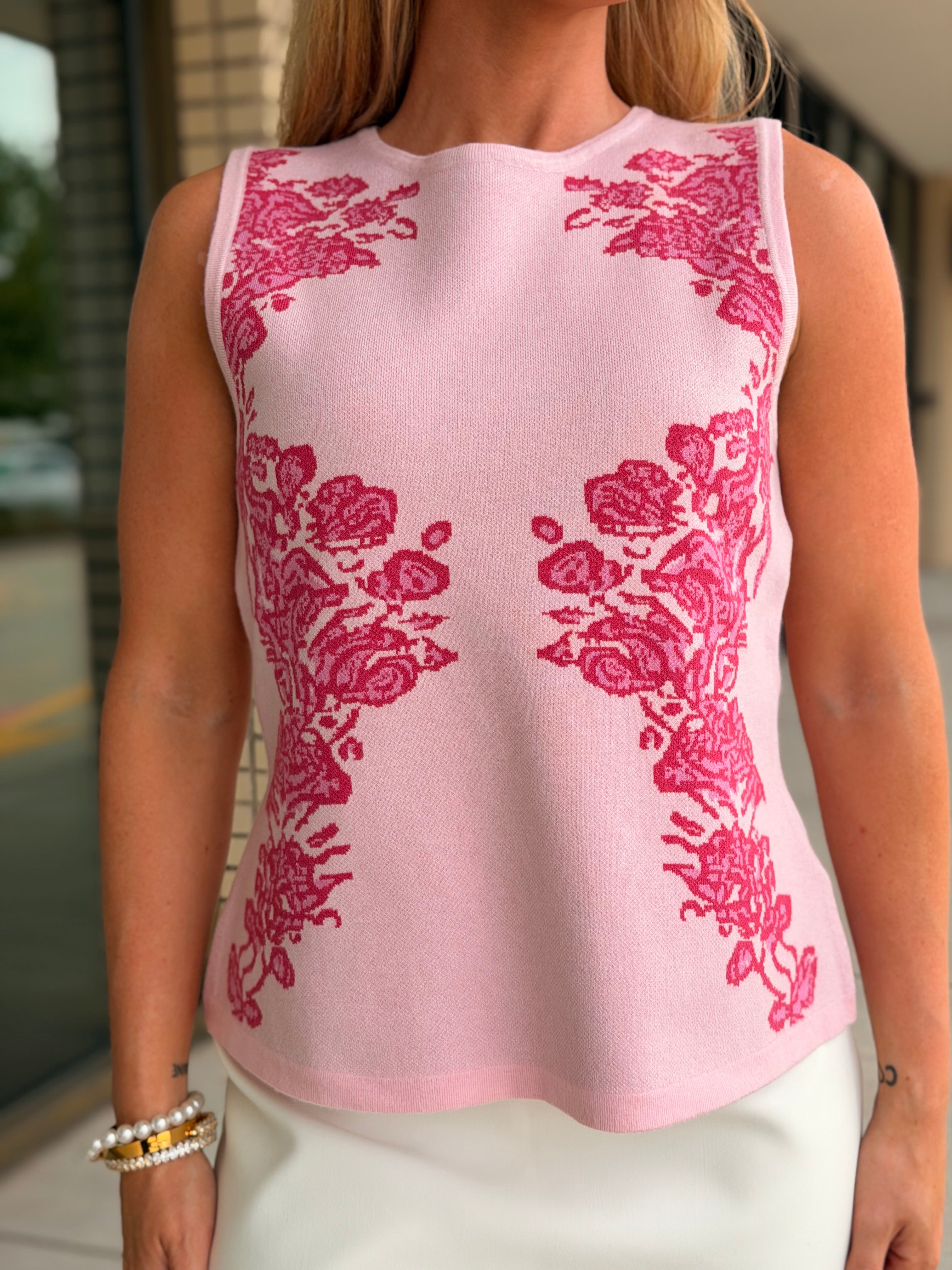 Malia Pink Floral Jacquard Peplum Top
