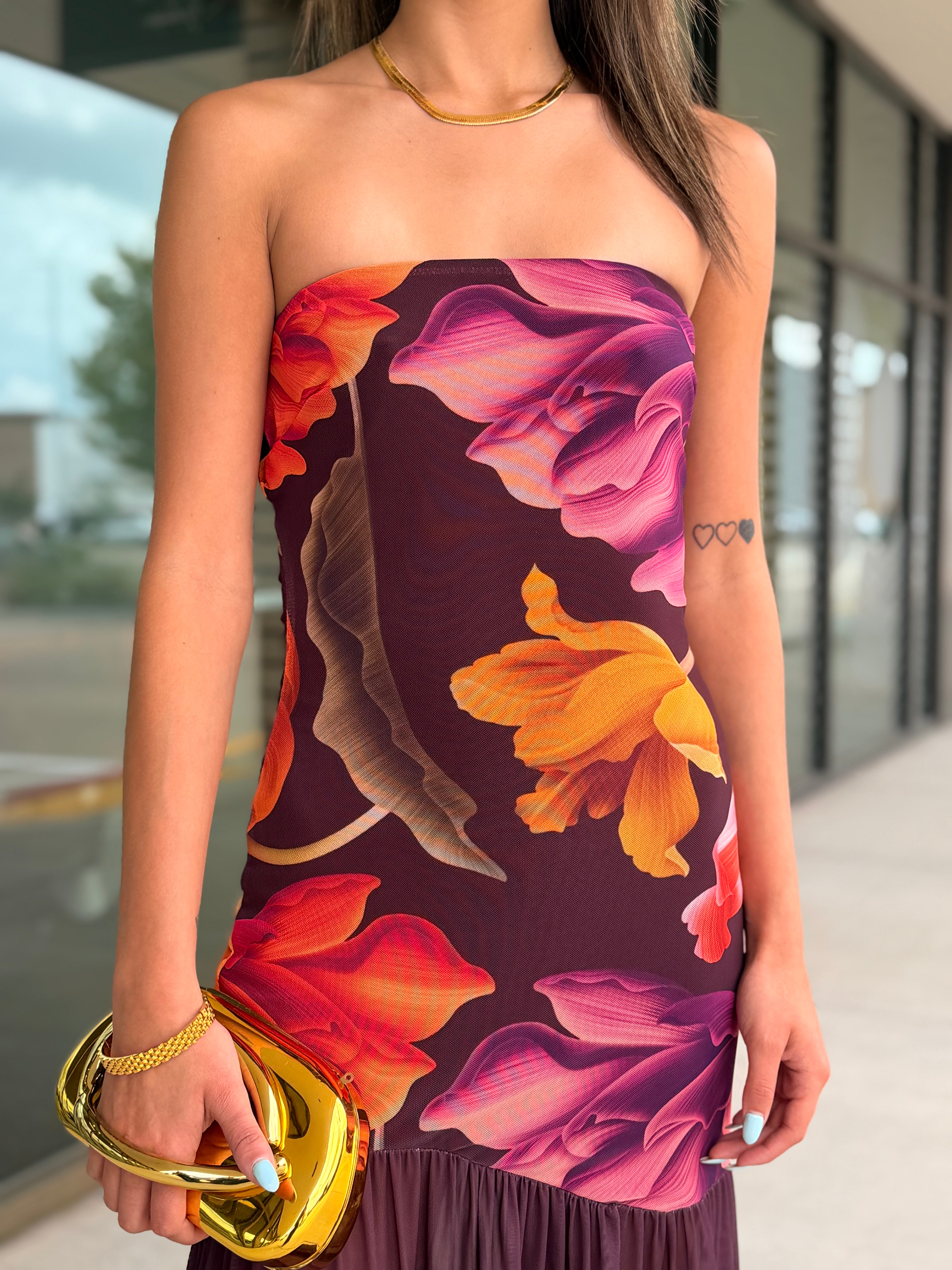 Kailani Plum Floral Mesh Maxi Dress