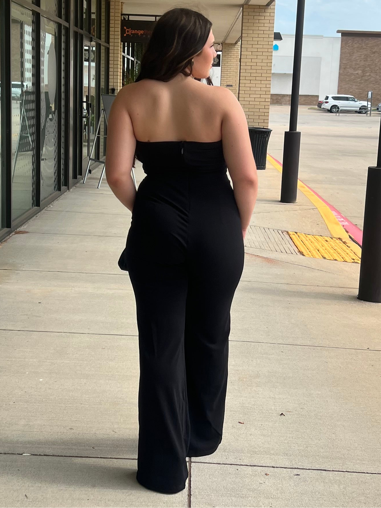 Joss black and white strapless gold button trim jumpsuit