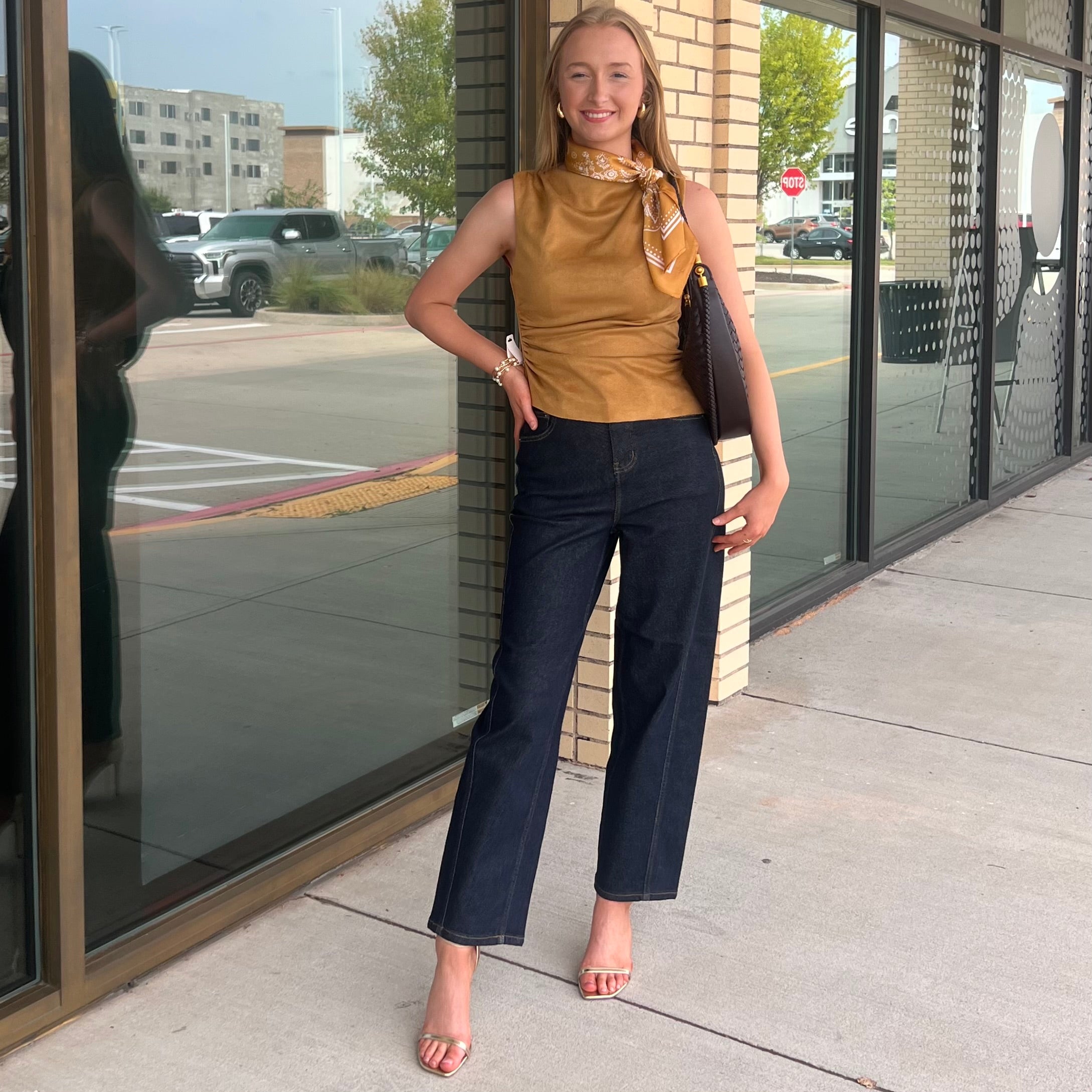 Sable Deep Mustard Faux Suede Asymmetrical Top