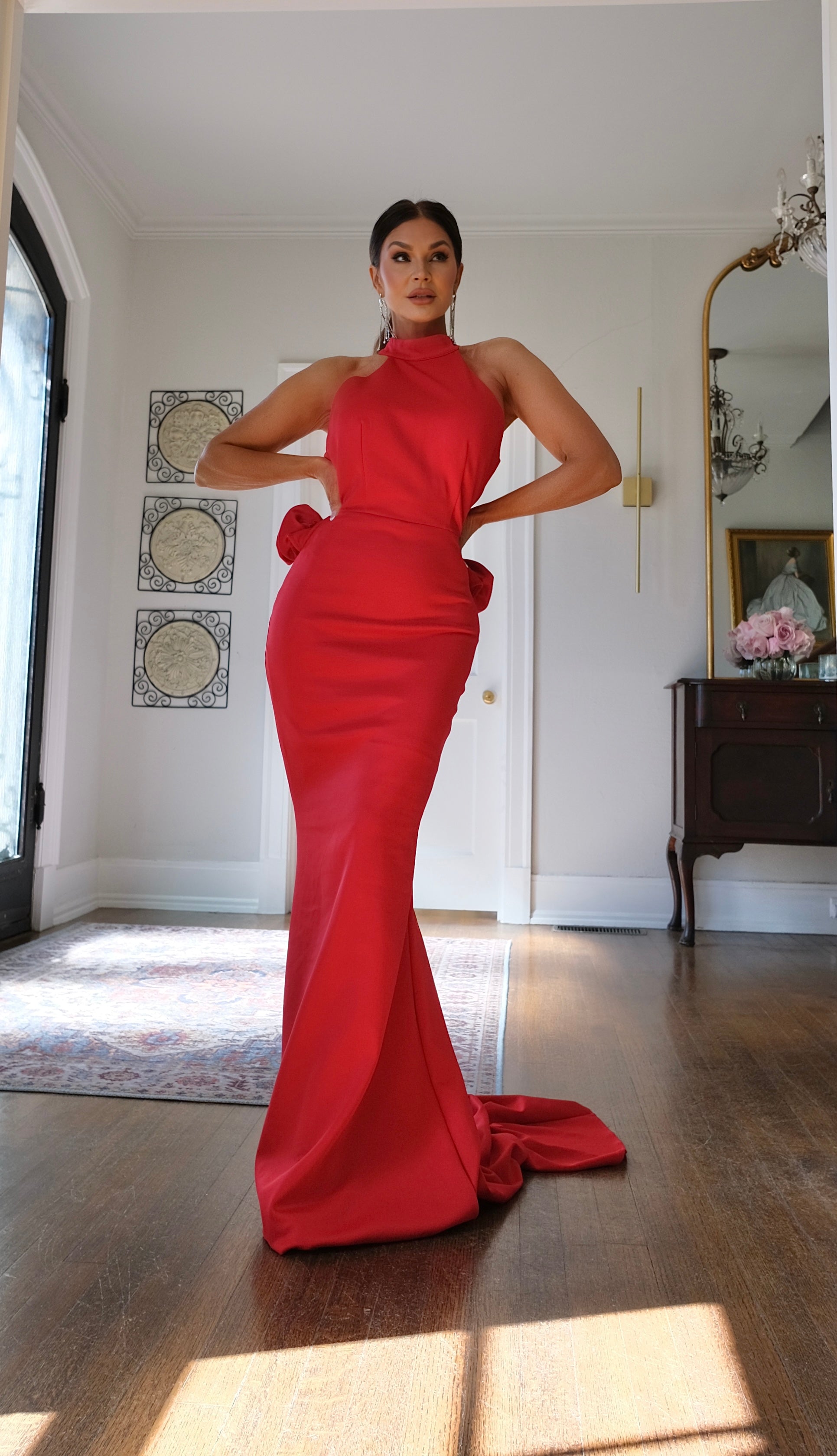 Coco red backless halter mermaid formal dress