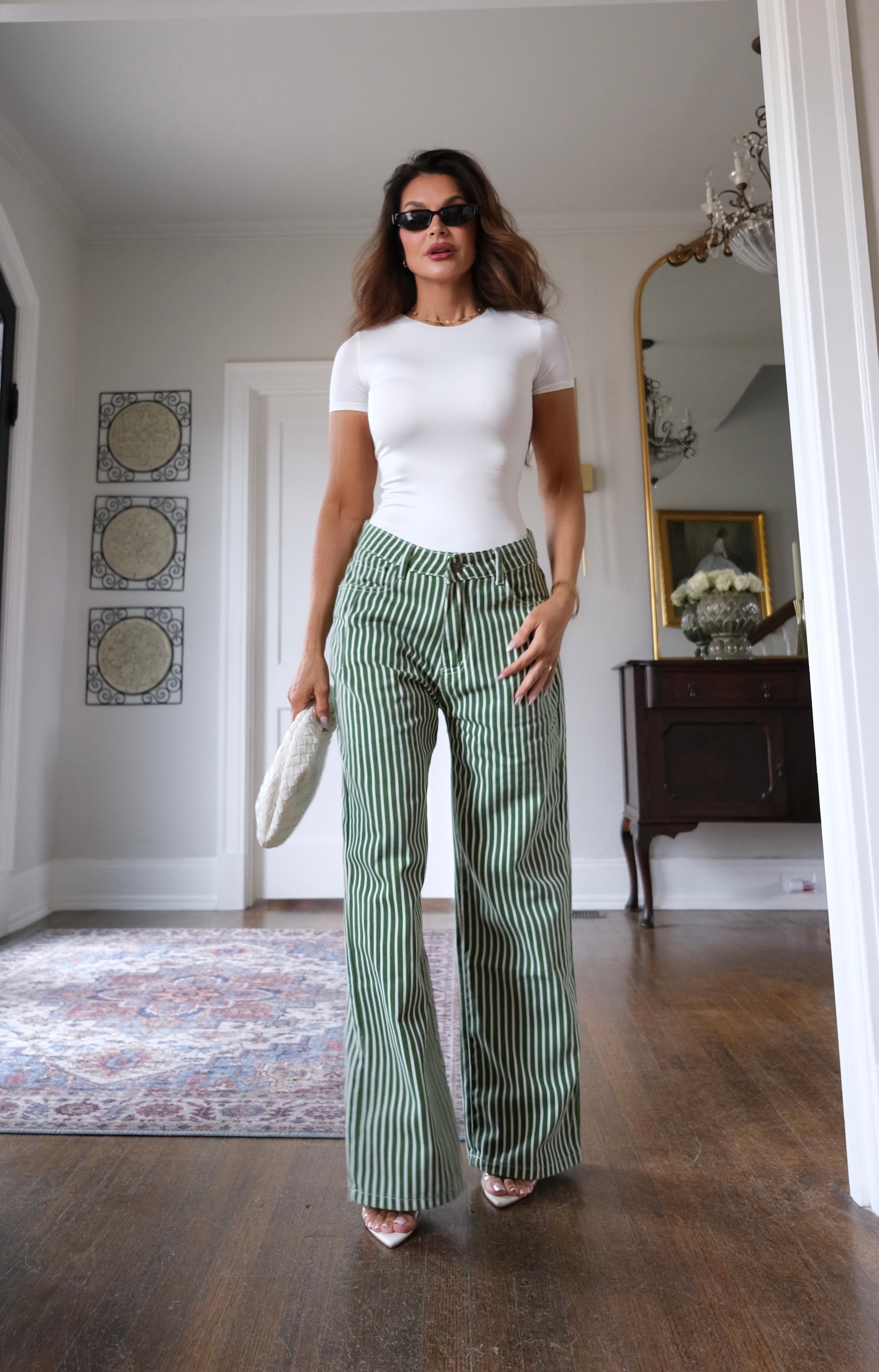 Rosanna green striped wide leg jean