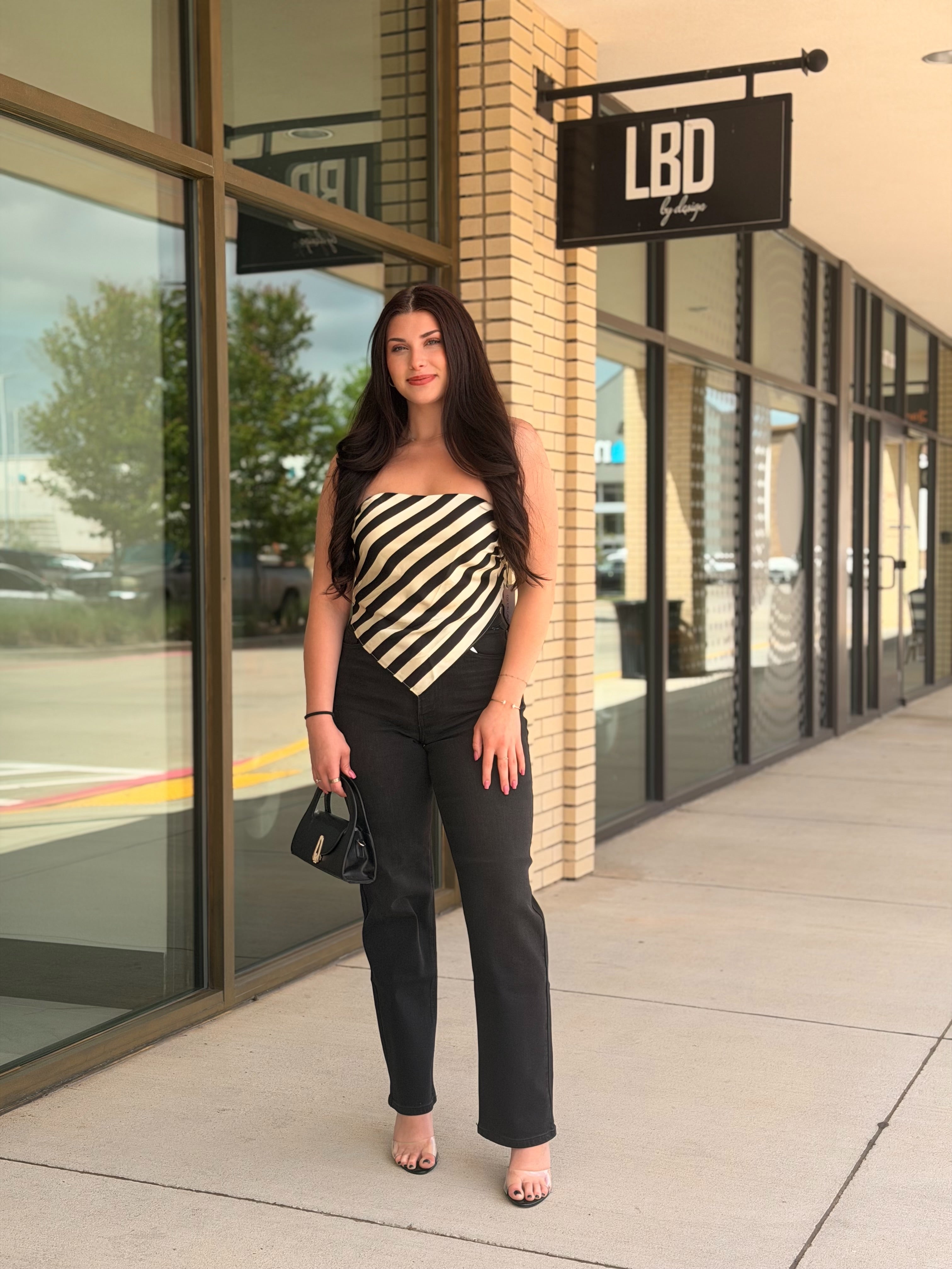 Derya black & cream striped strapless top