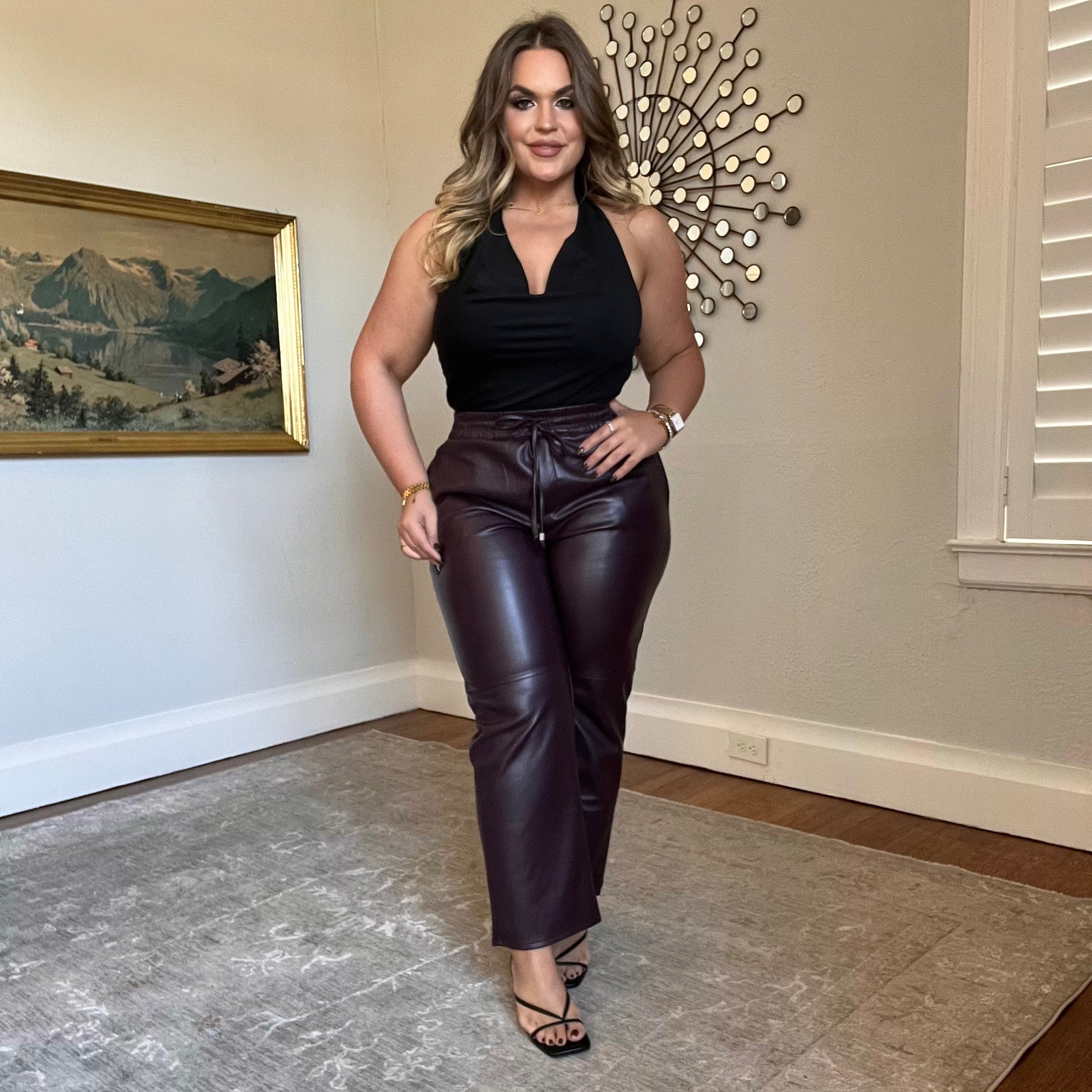 Gianni Burgundy Vegan Leather Jogger Pant