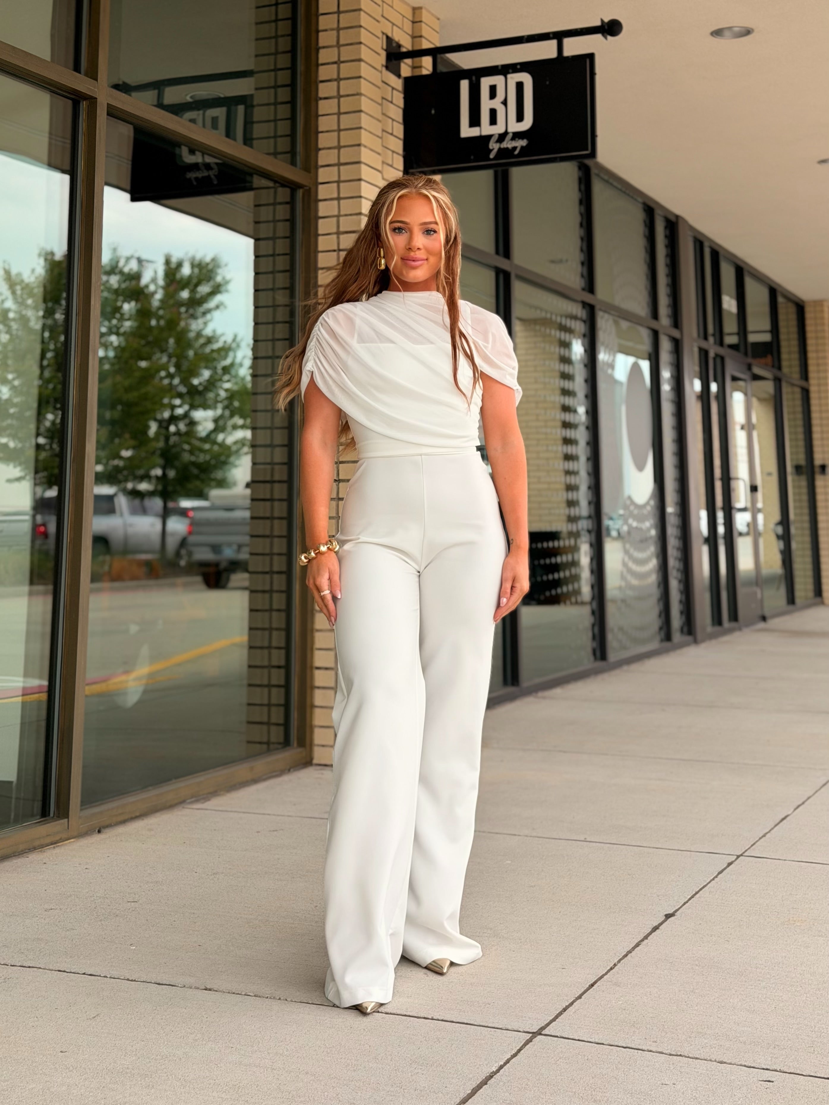 Celina white asymmetric cape jumpsuit