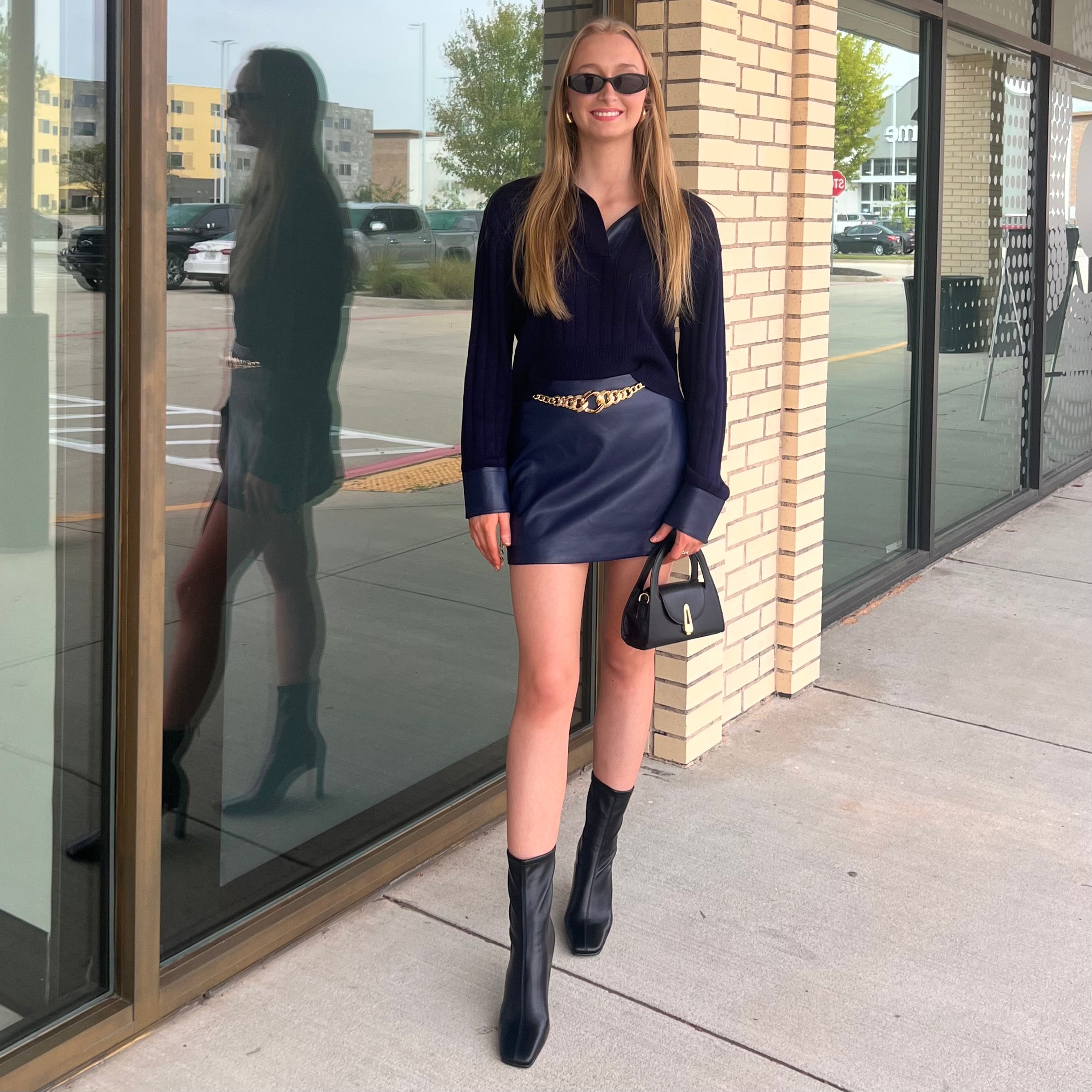 Emma Navy Vegan Leather Mini Skirt
