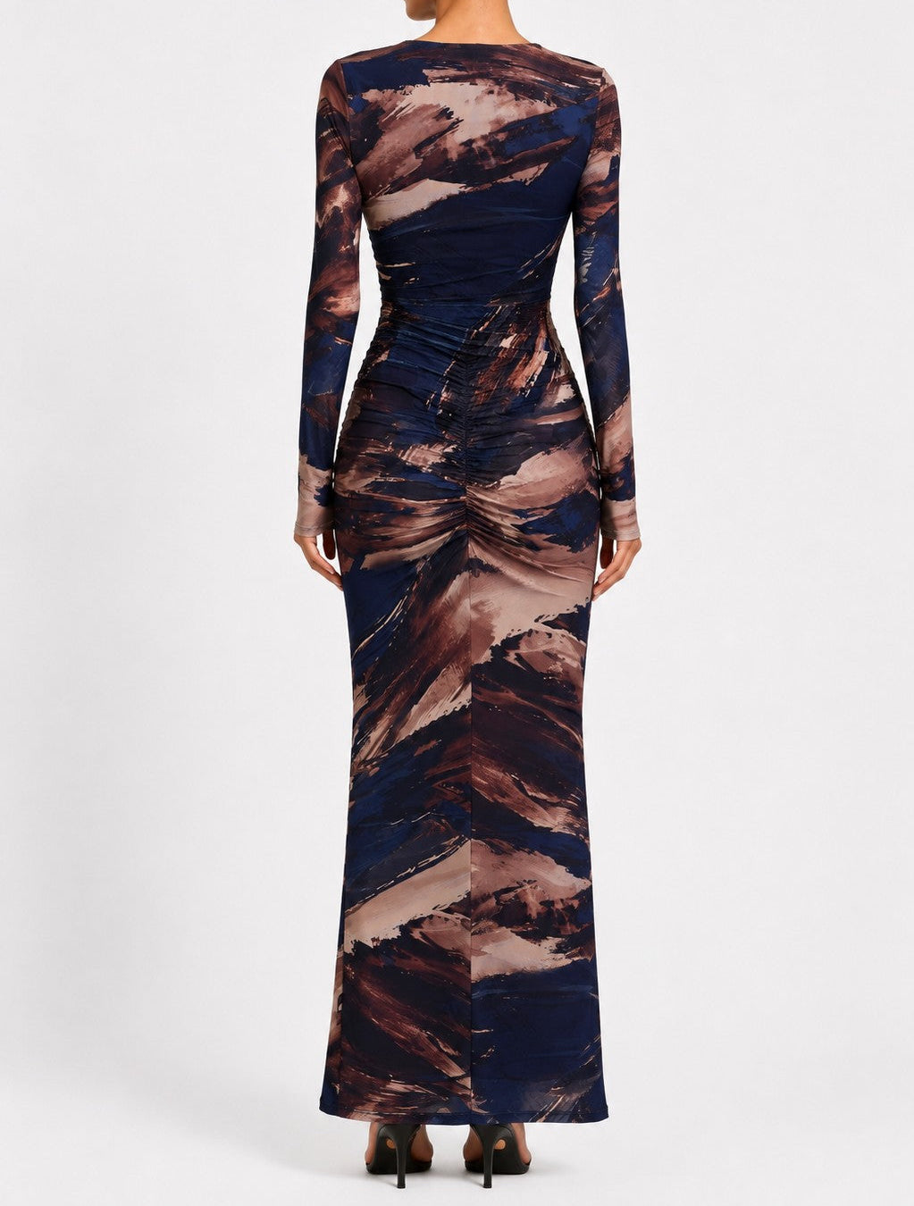 Ania Chocolate & Navy Mesh Maxi Dress