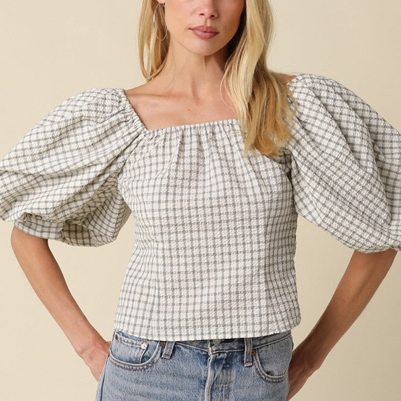 Eleanor Black & White Gingham Puff Sleeve Top