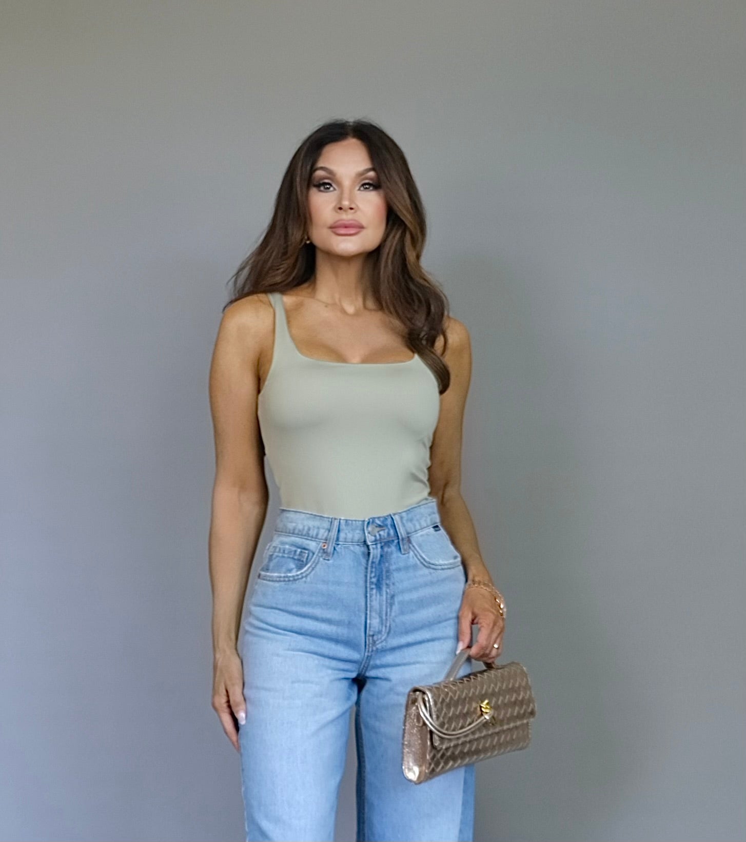 Alaina light sage double layered bodysuit