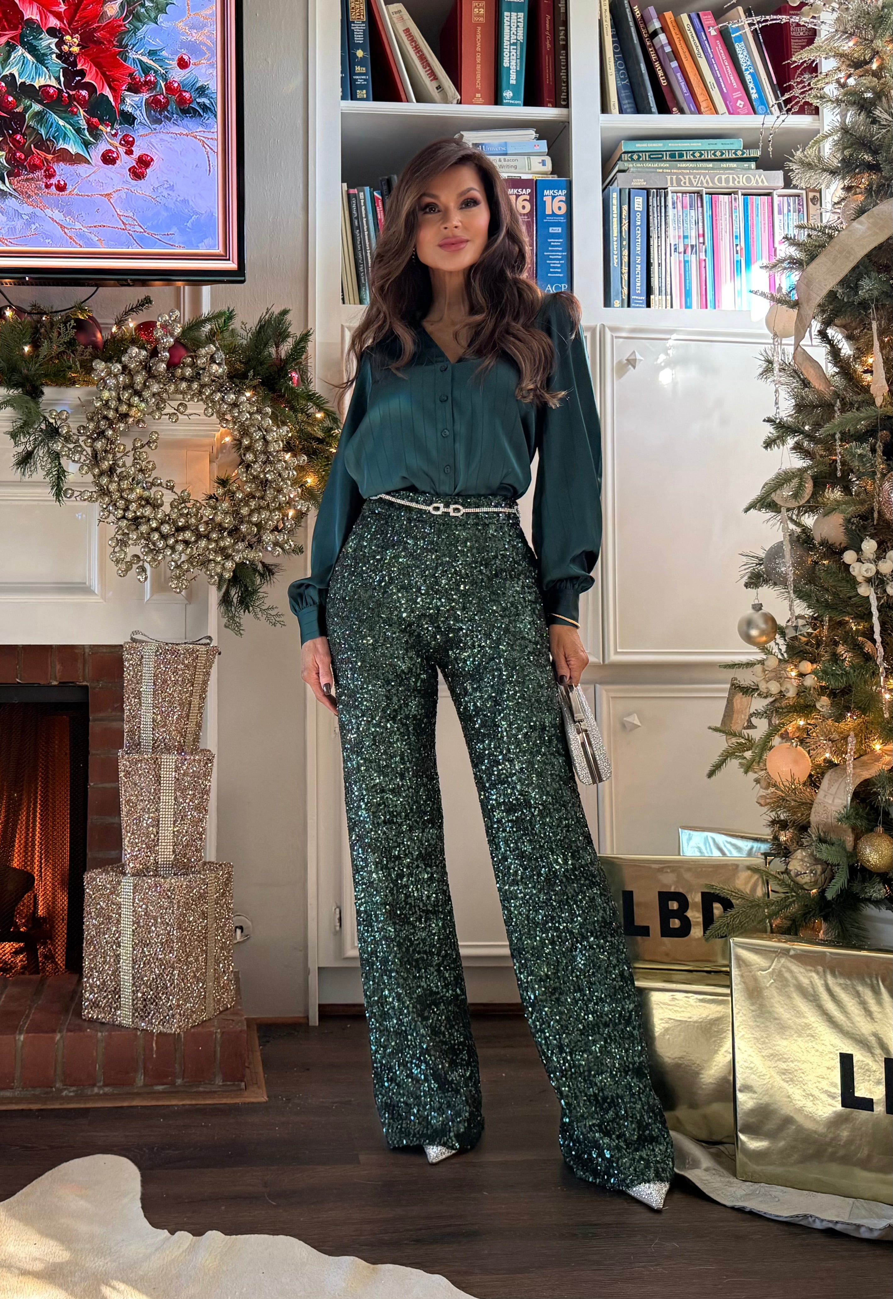 Kellin Emerald Sequin Boot Cut Pants