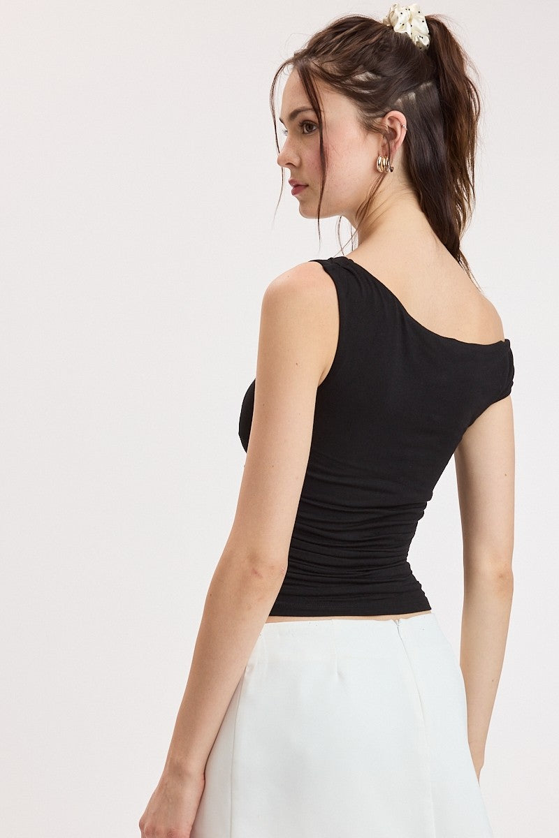 Sonya Black Asymmetric Slim Fit Top