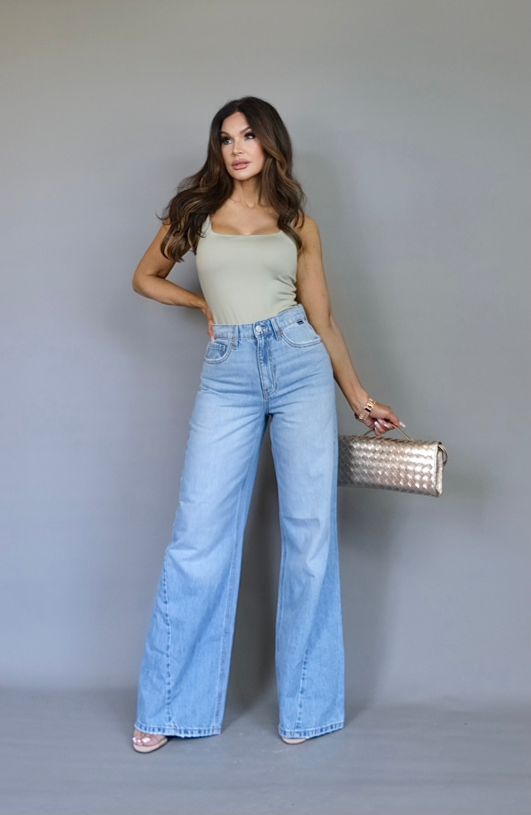 Alaina light sage double layered bodysuit