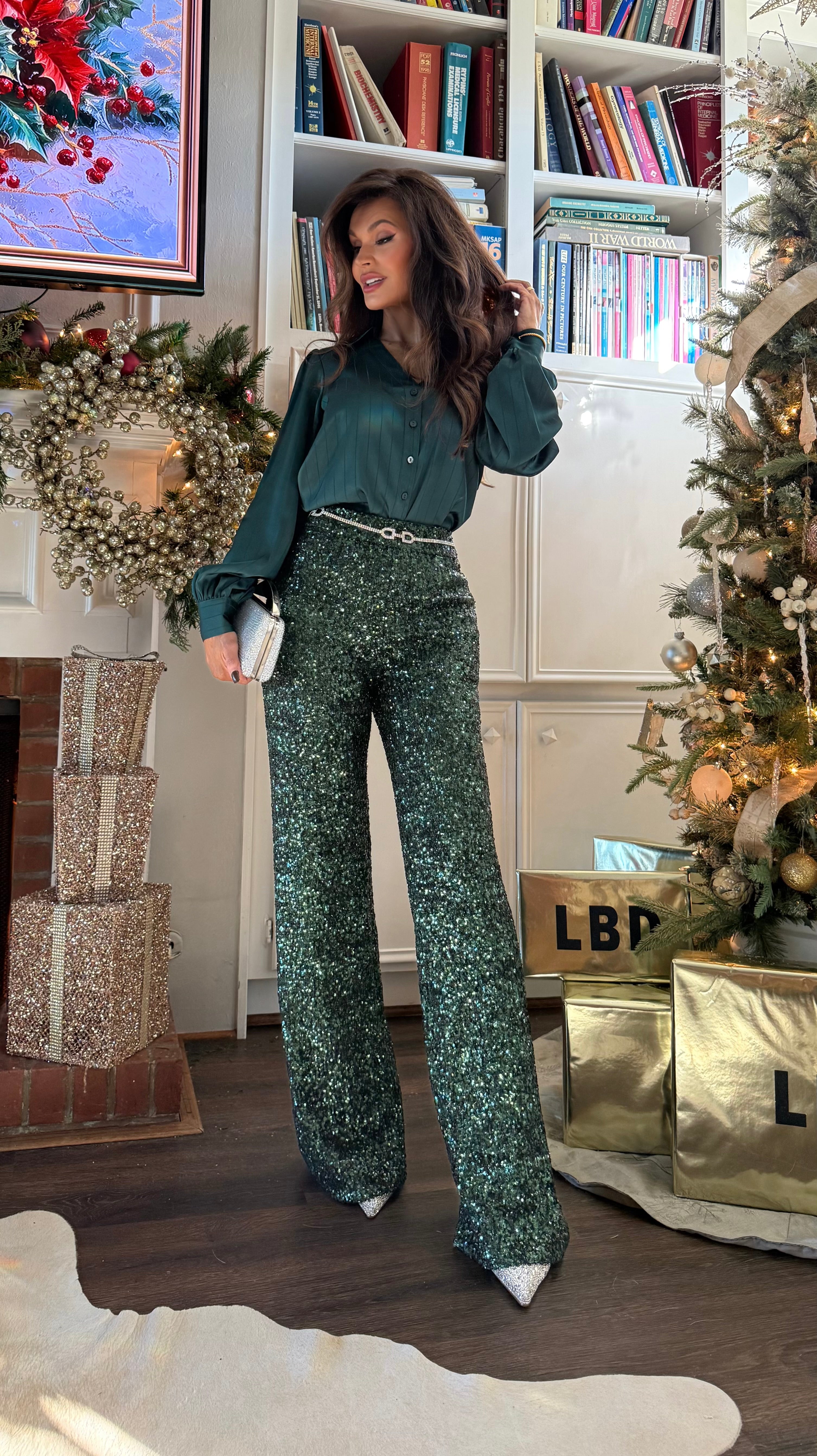 Kellin Emerald Sequin Boot Cut Pants