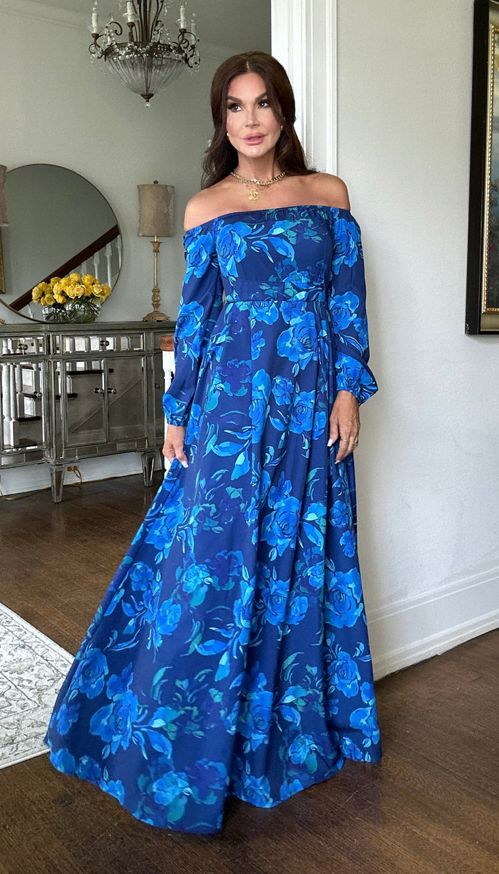 Nolan blue floral A-line Maxi dress